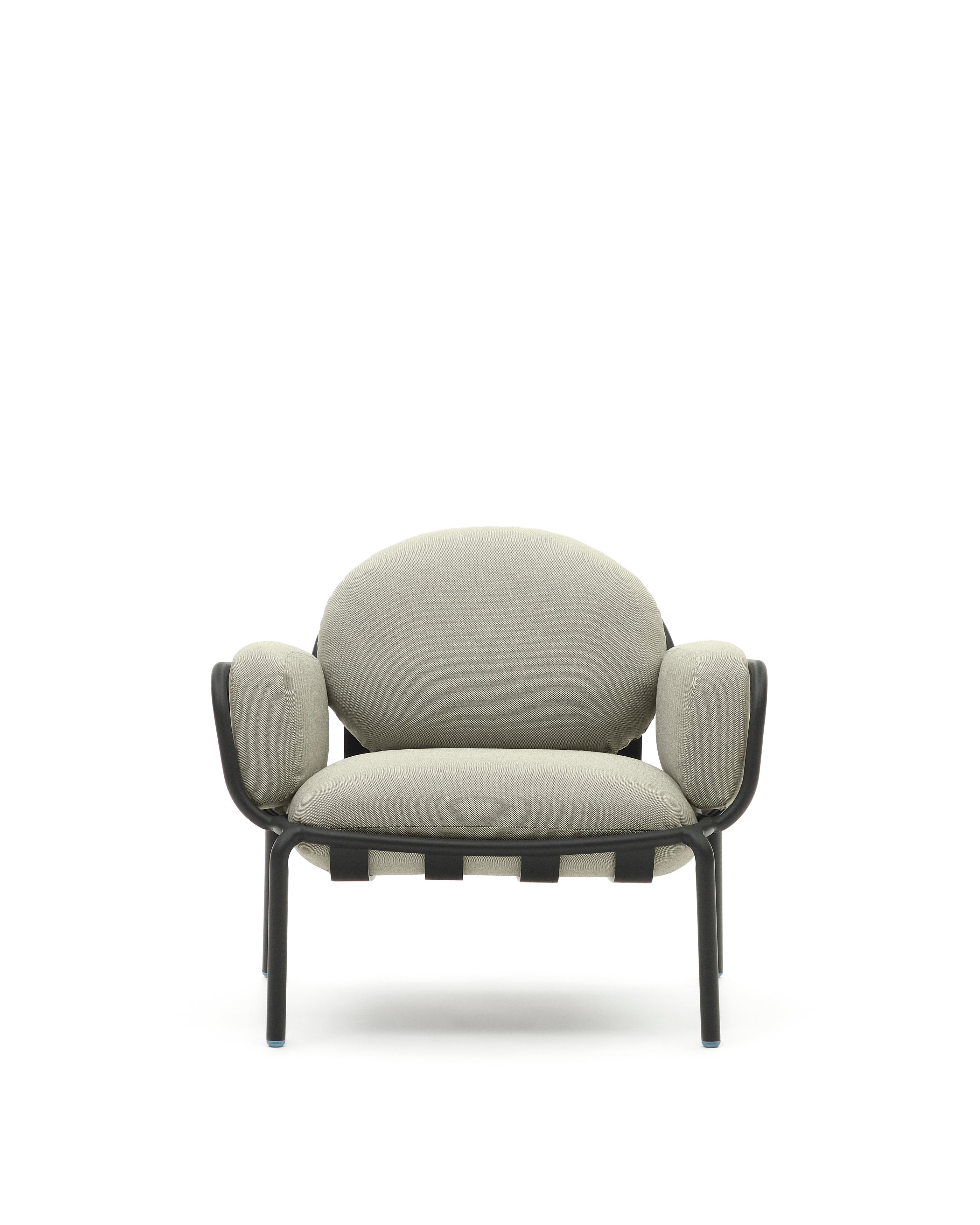 Joncols outdoor armchair with beige upholstery and aluminium with grey painted finish - Product Image