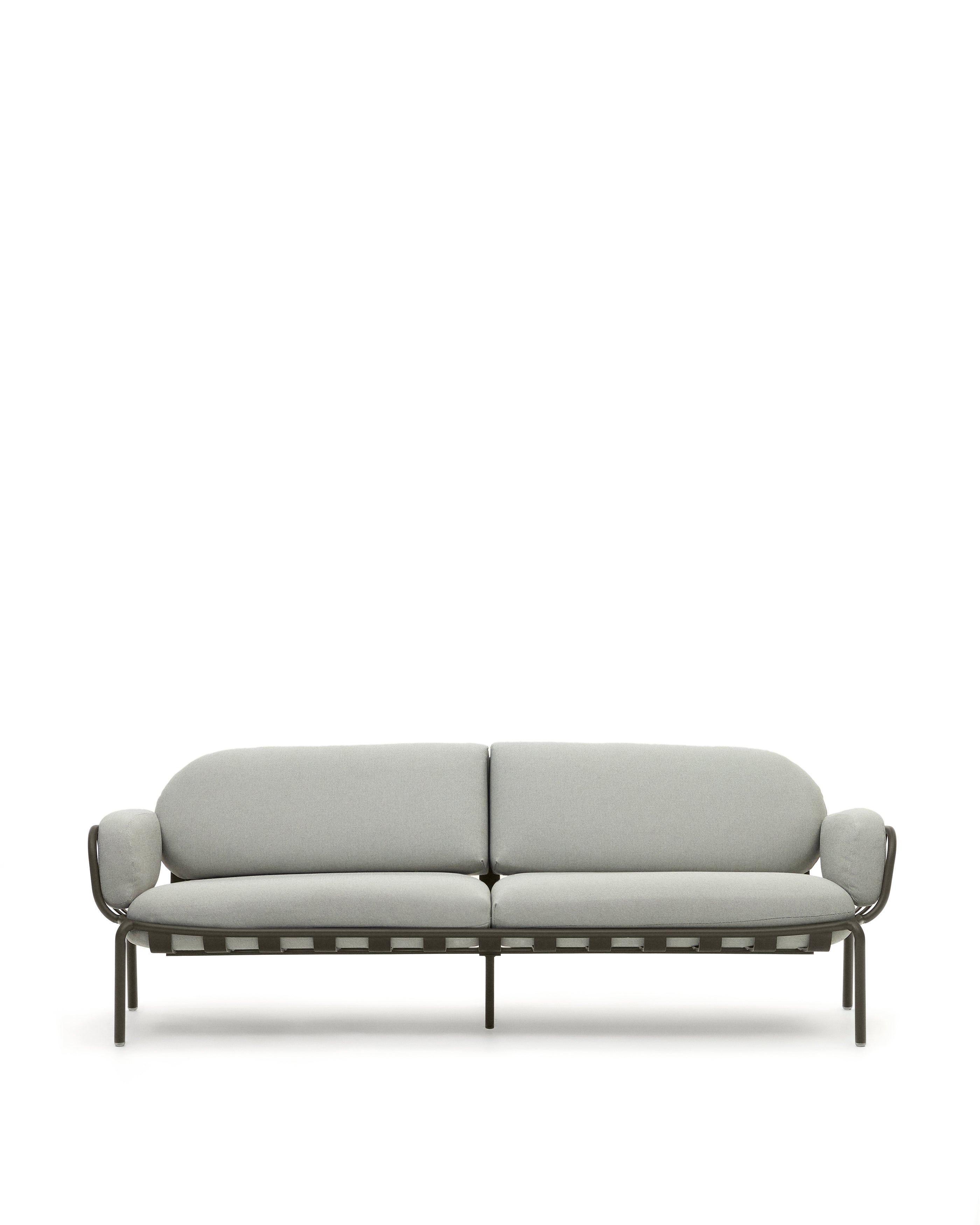 Joncols outdoor 3-seater sofa with grey upholstery and aluminium with green painted finish 225cm - Product Image