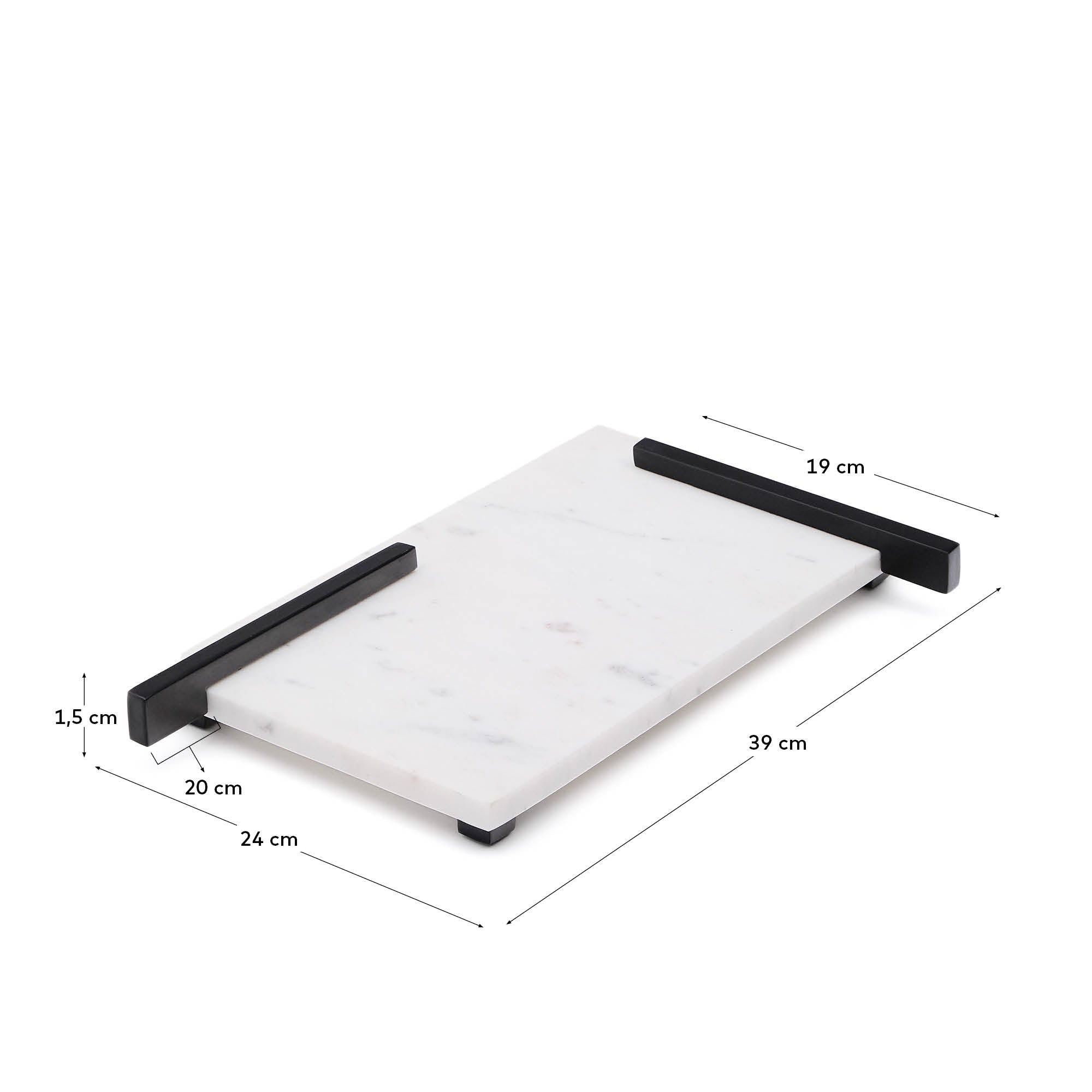 Vira serving board in white marble and black metal - Measurements