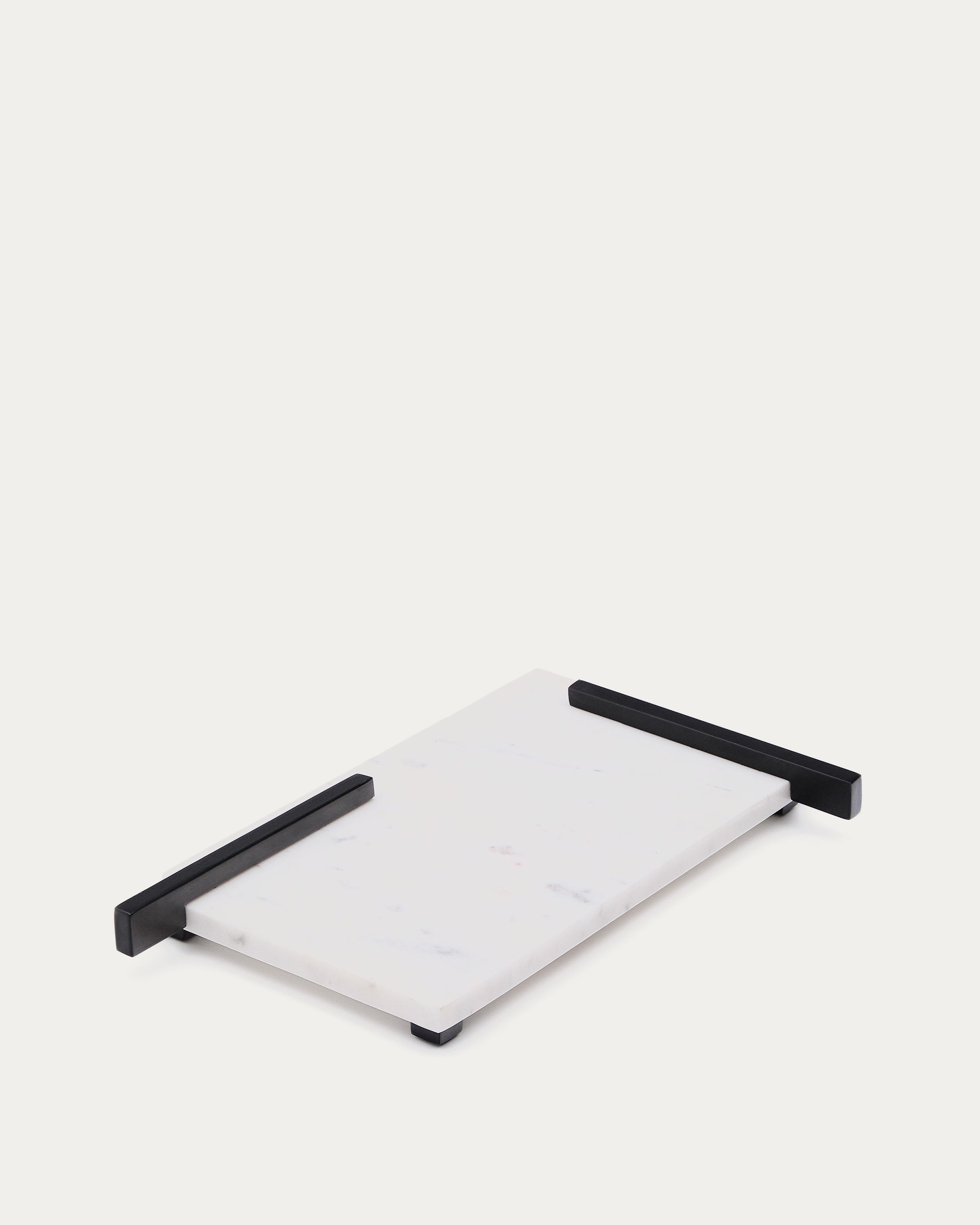 Vira serving board in white marble and black metal - Product View