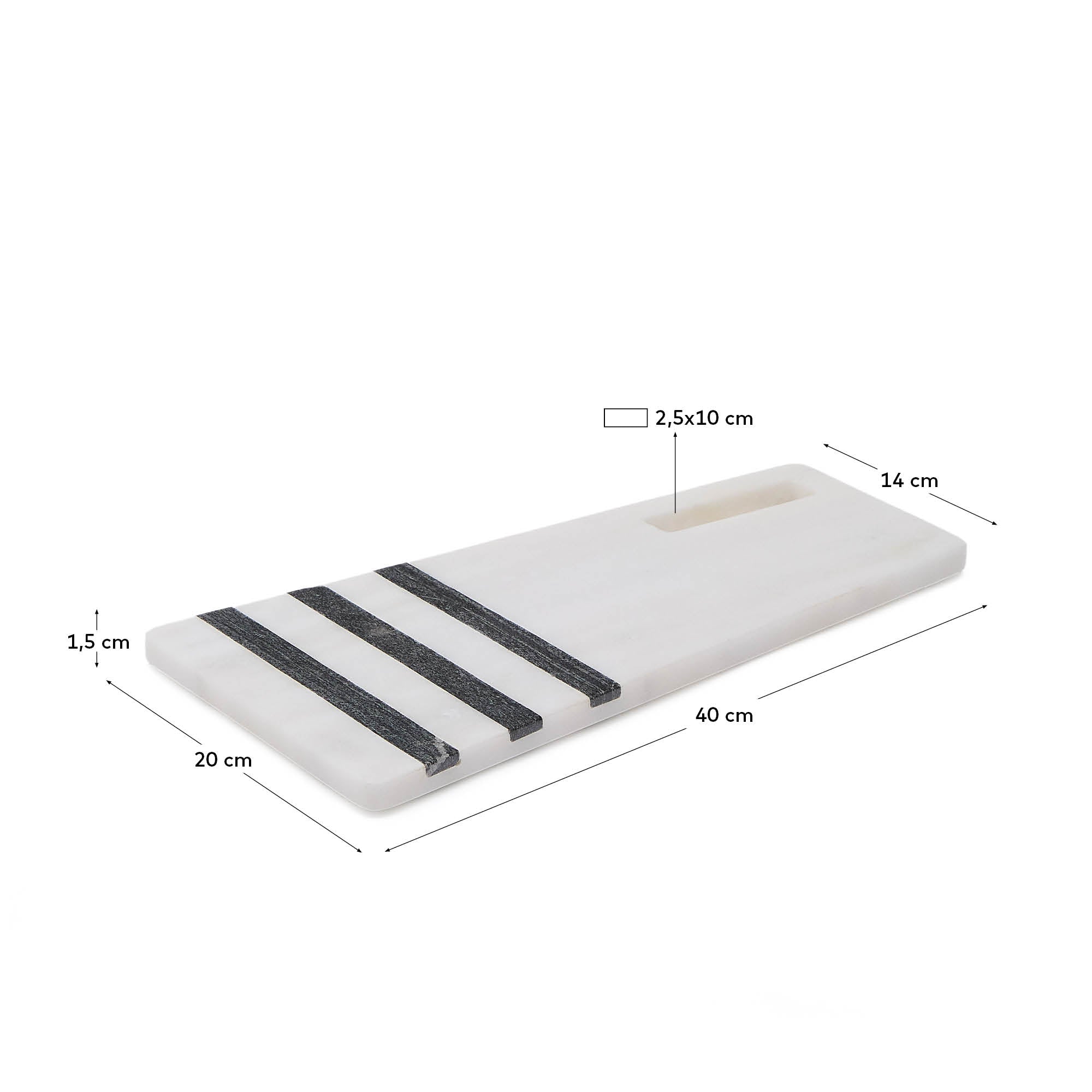 Nira large serving board in black and white marble - Measurements