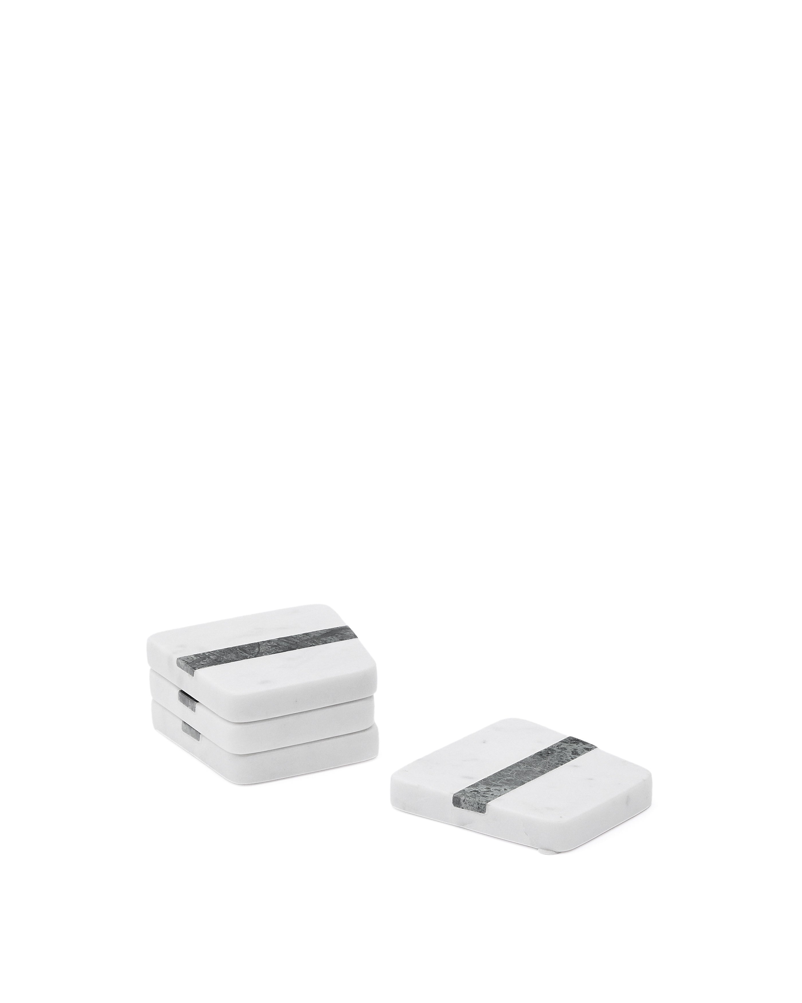 Nira set of 4 white and green marble coasters - Product Image