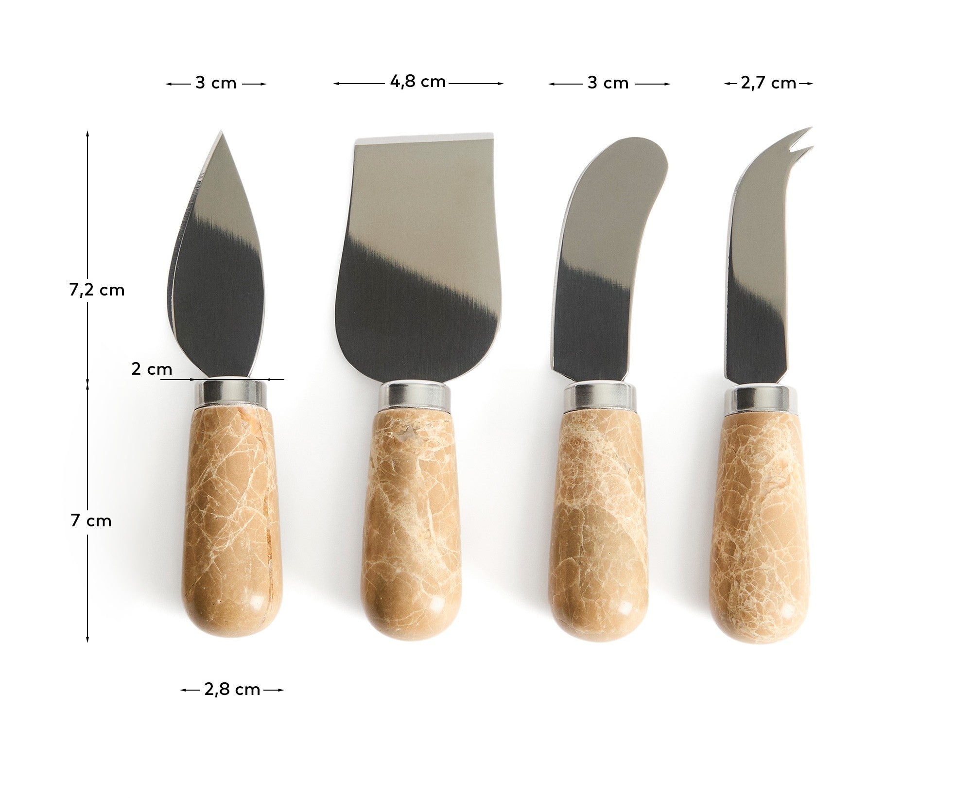 Adoma set of 4 cheese knives in beige marble and stainless steel - Measurements