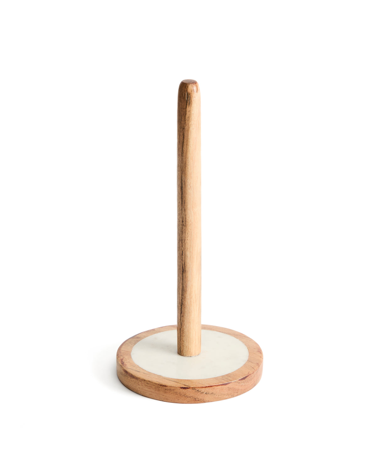 Nuvir kitchen roll holder in white marble and solid acacia wood - Product Image