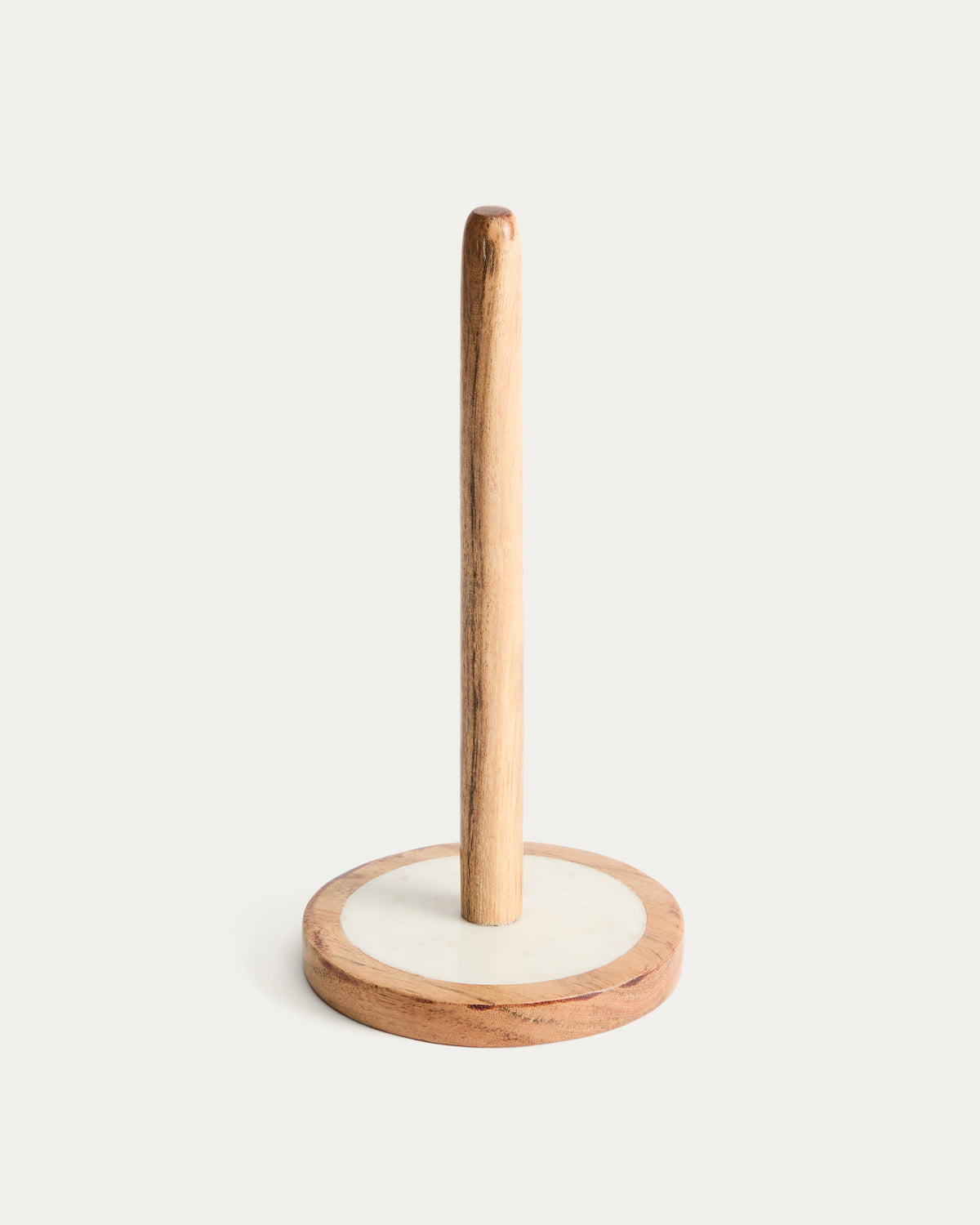 Nuvir kitchen roll holder in white marble and solid acacia wood - Product View
