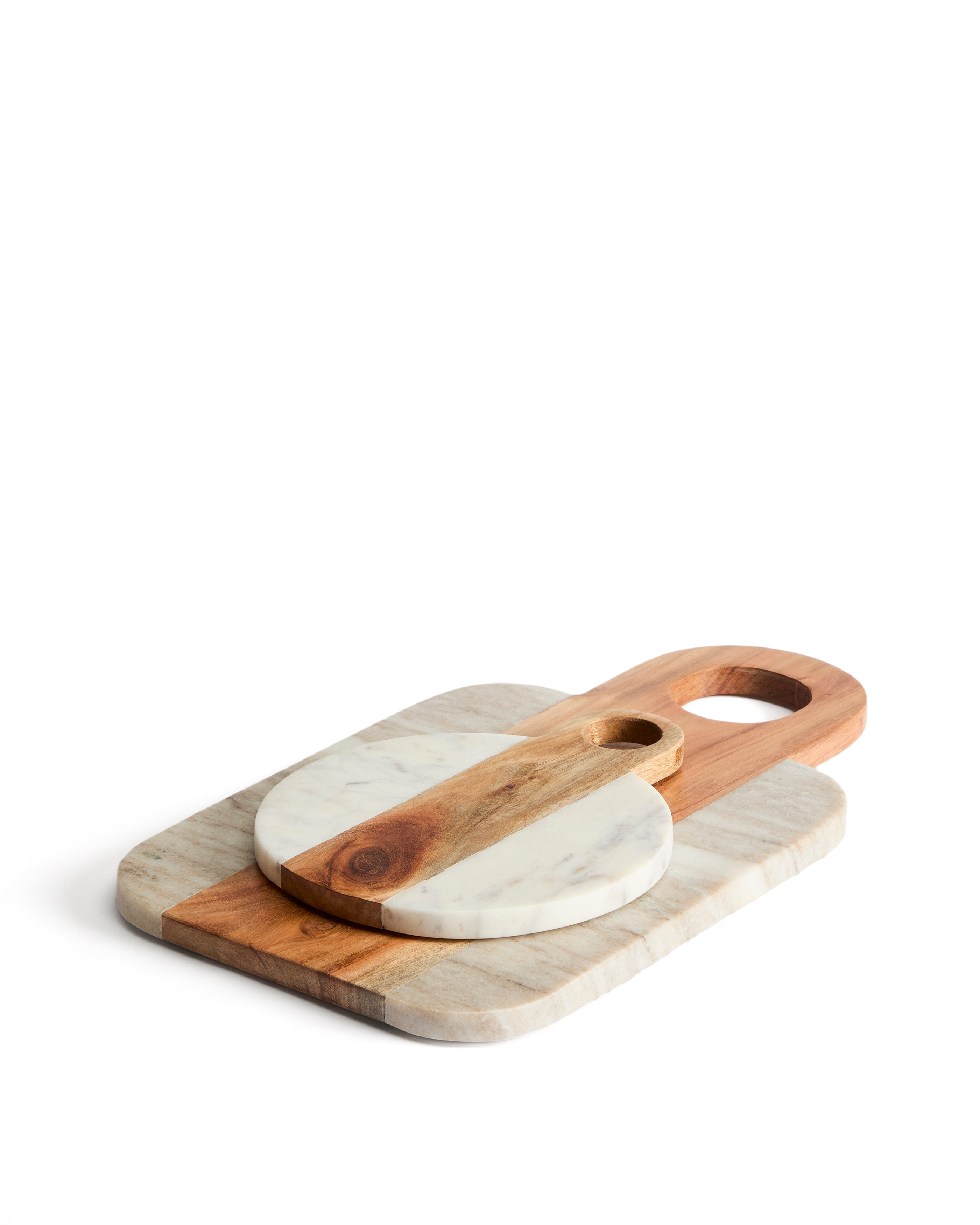 Nuvir serving board in beige marble and solid acacia wood - Product Image