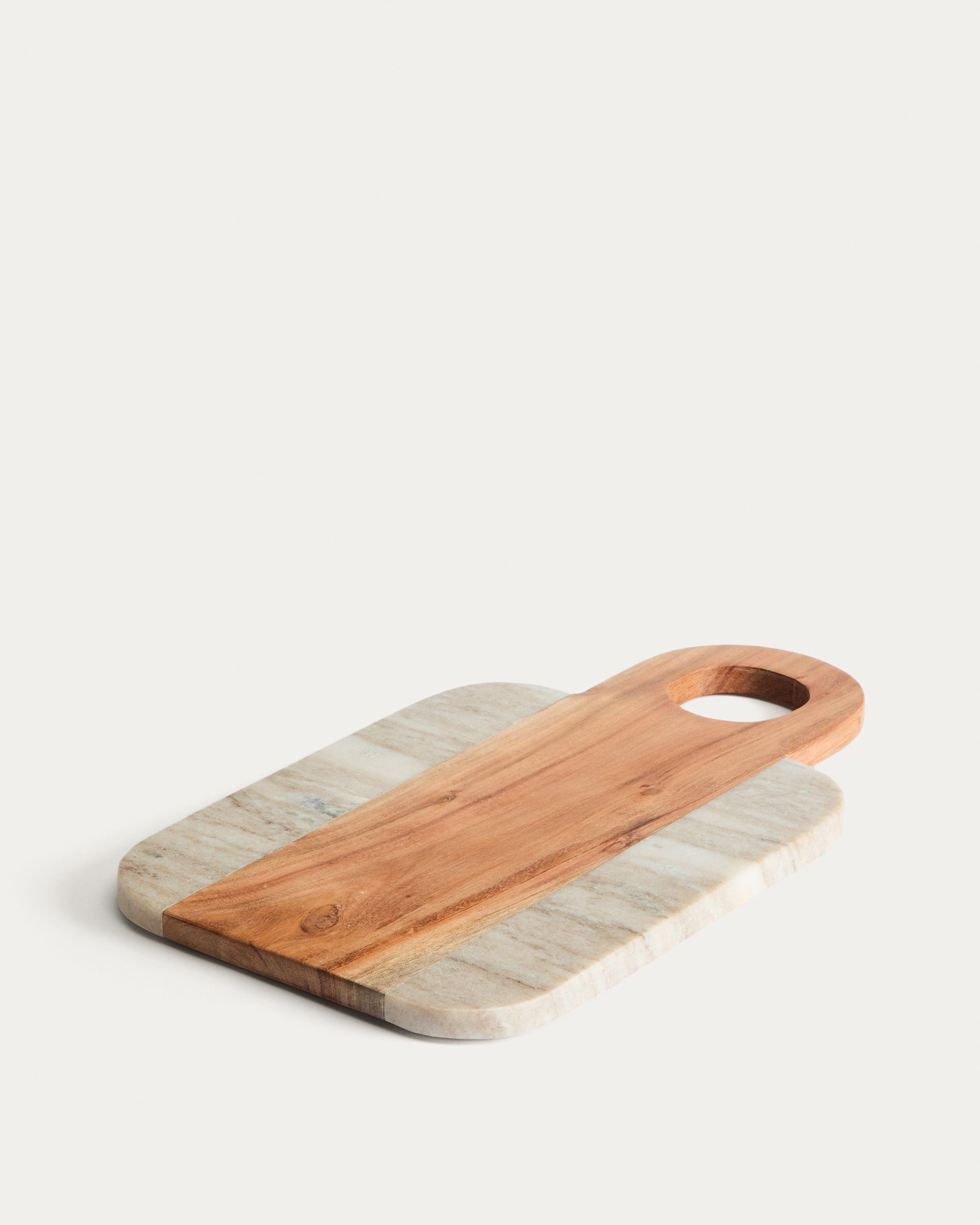 Nuvir serving board in beige marble and solid acacia wood - Product View