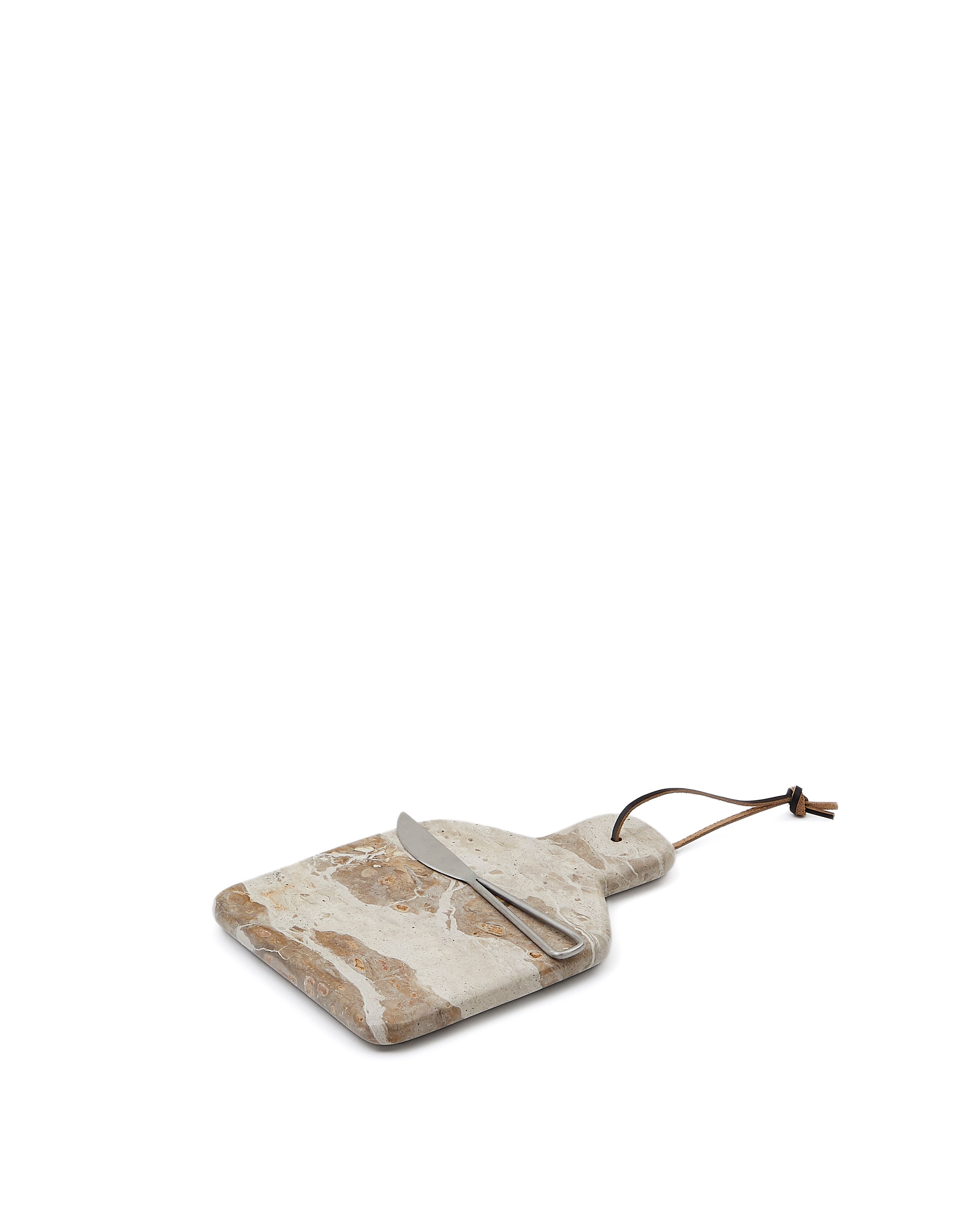 Suka small cutting board and beige marble knife set - Product Image