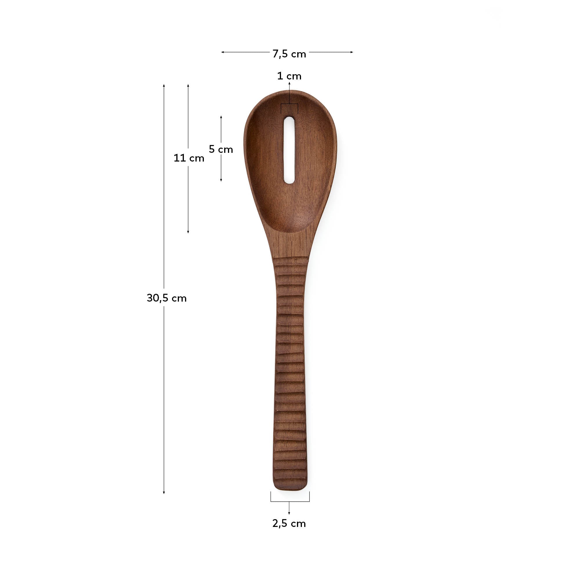 Rommu wooden spoon with a hole made of acacia wood FSC 100% - Measurements