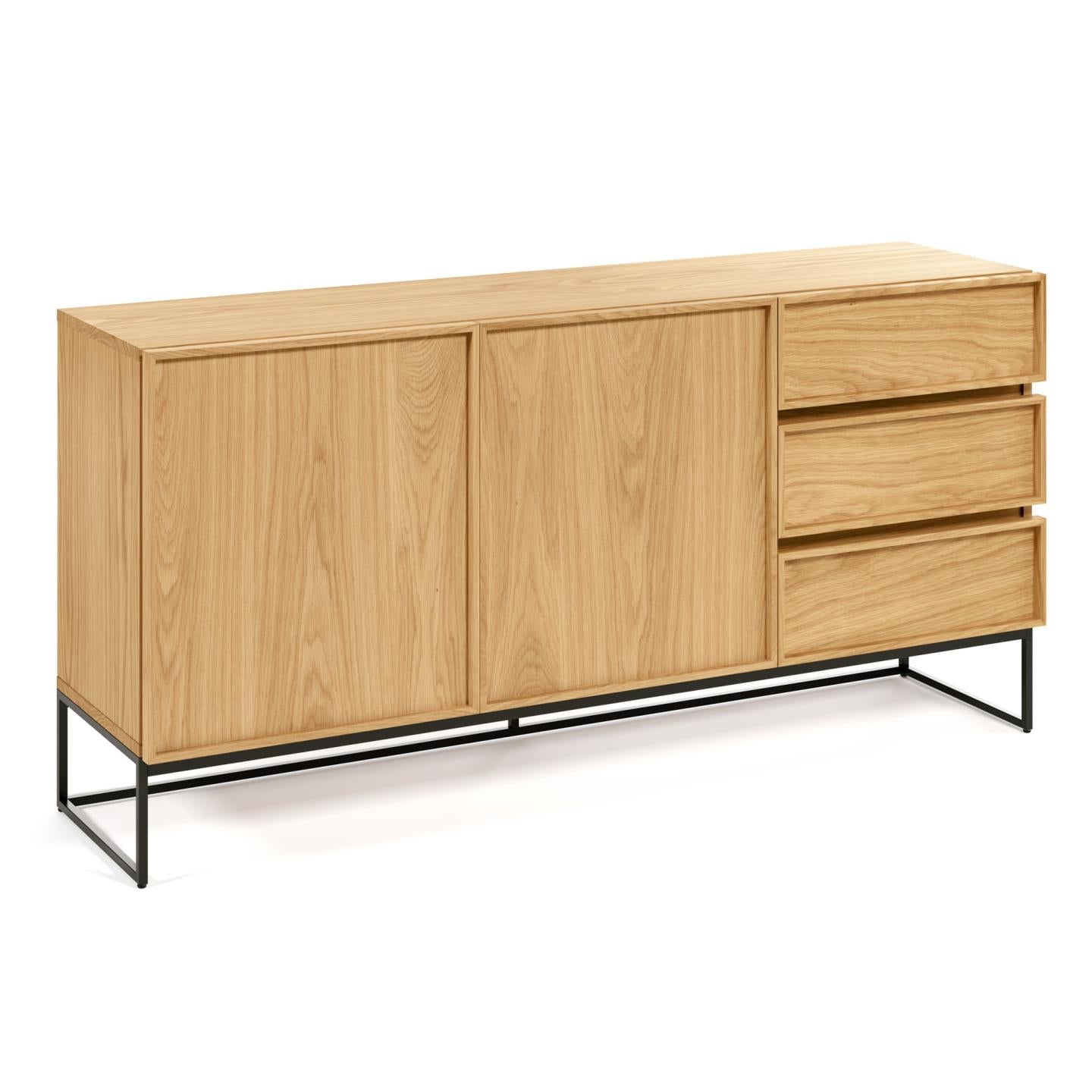 Taiana 2 door 3 drawer sideboard in oak veneer with black steel structure, 160 x 78 cm - Product Image