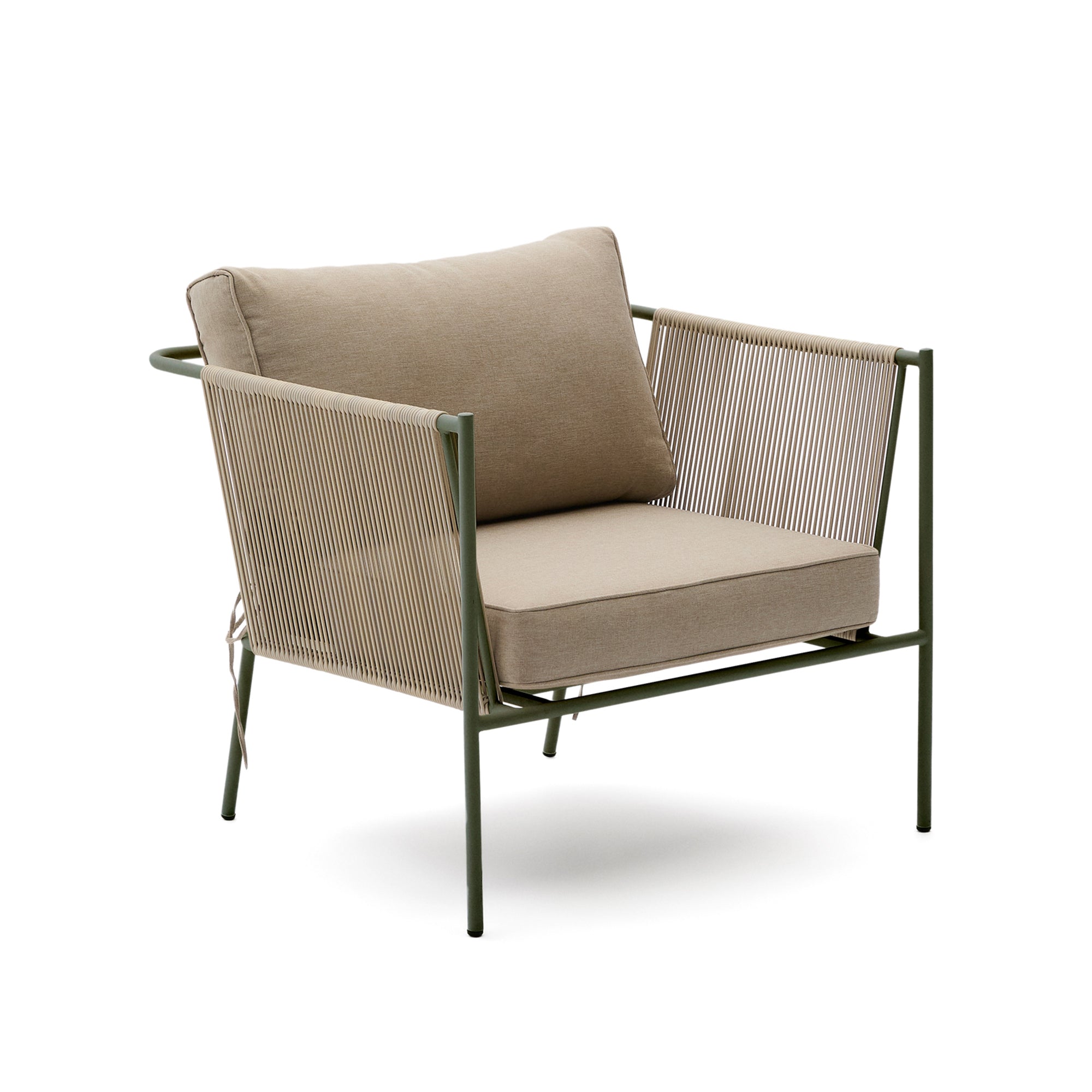 Zivia outdoor armchair in ecru rope cord and green galvanised steel - Product Image