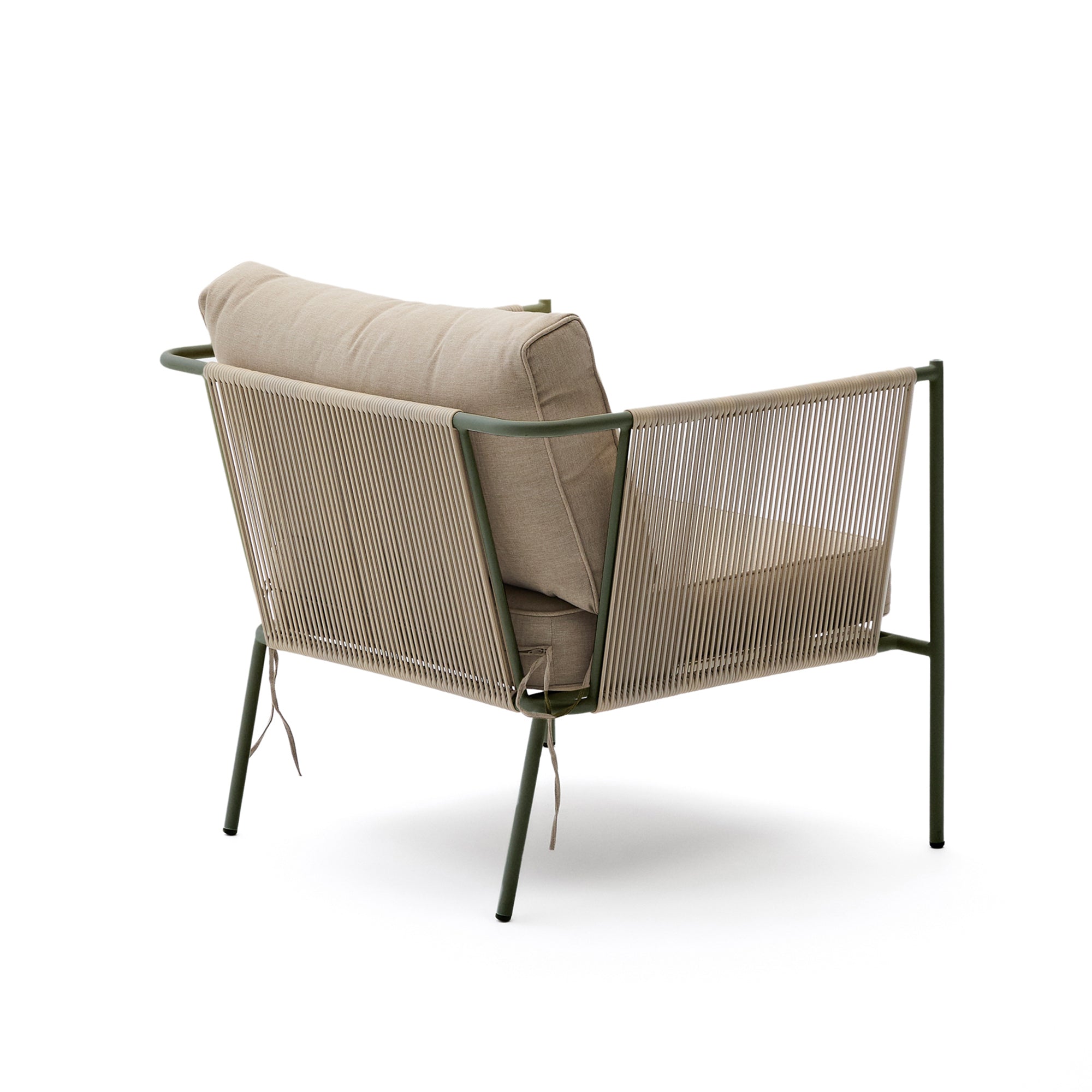 Zivia outdoor armchair in ecru rope cord and green galvanised steel - Product Image