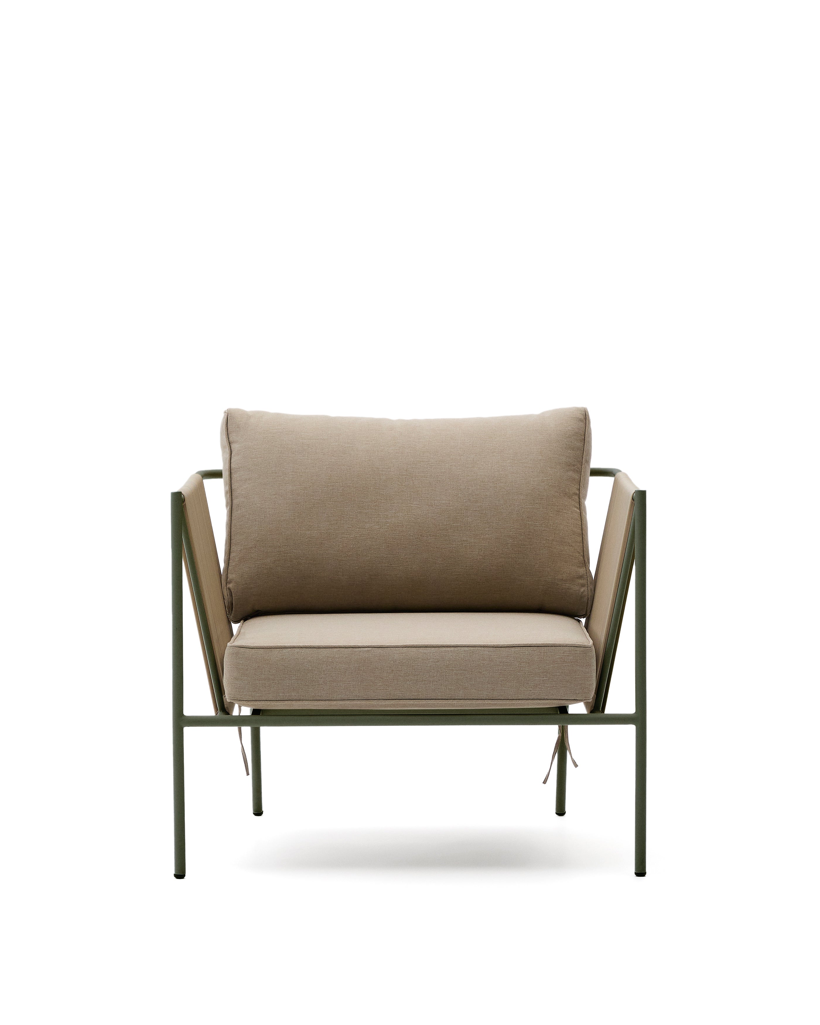 Zivia outdoor armchair in ecru rope cord and green galvanised steel - Product Image