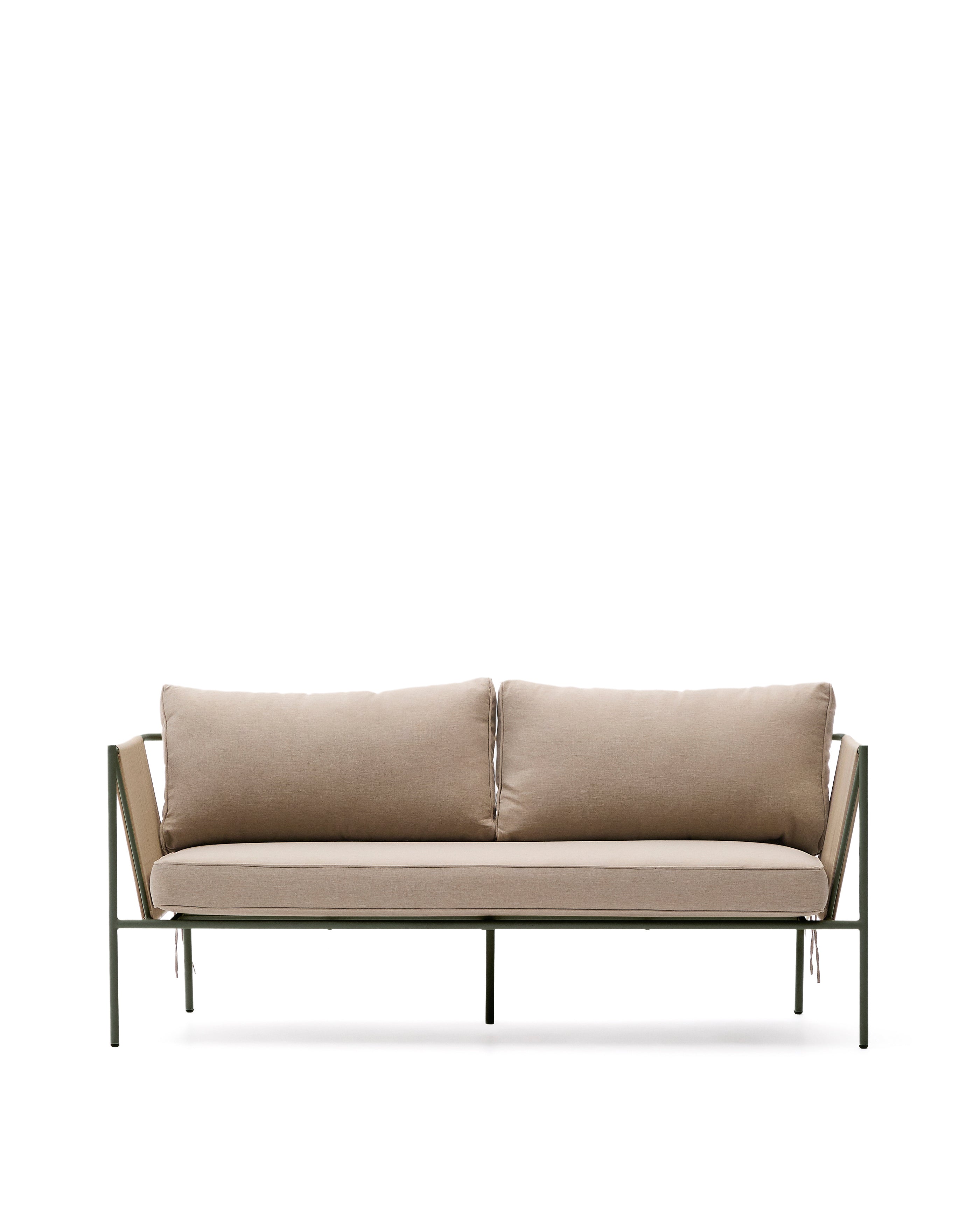 Zivia outdoor 2-seater sofa in ecru rope cord and green galvanised steel 178cm - Product Image