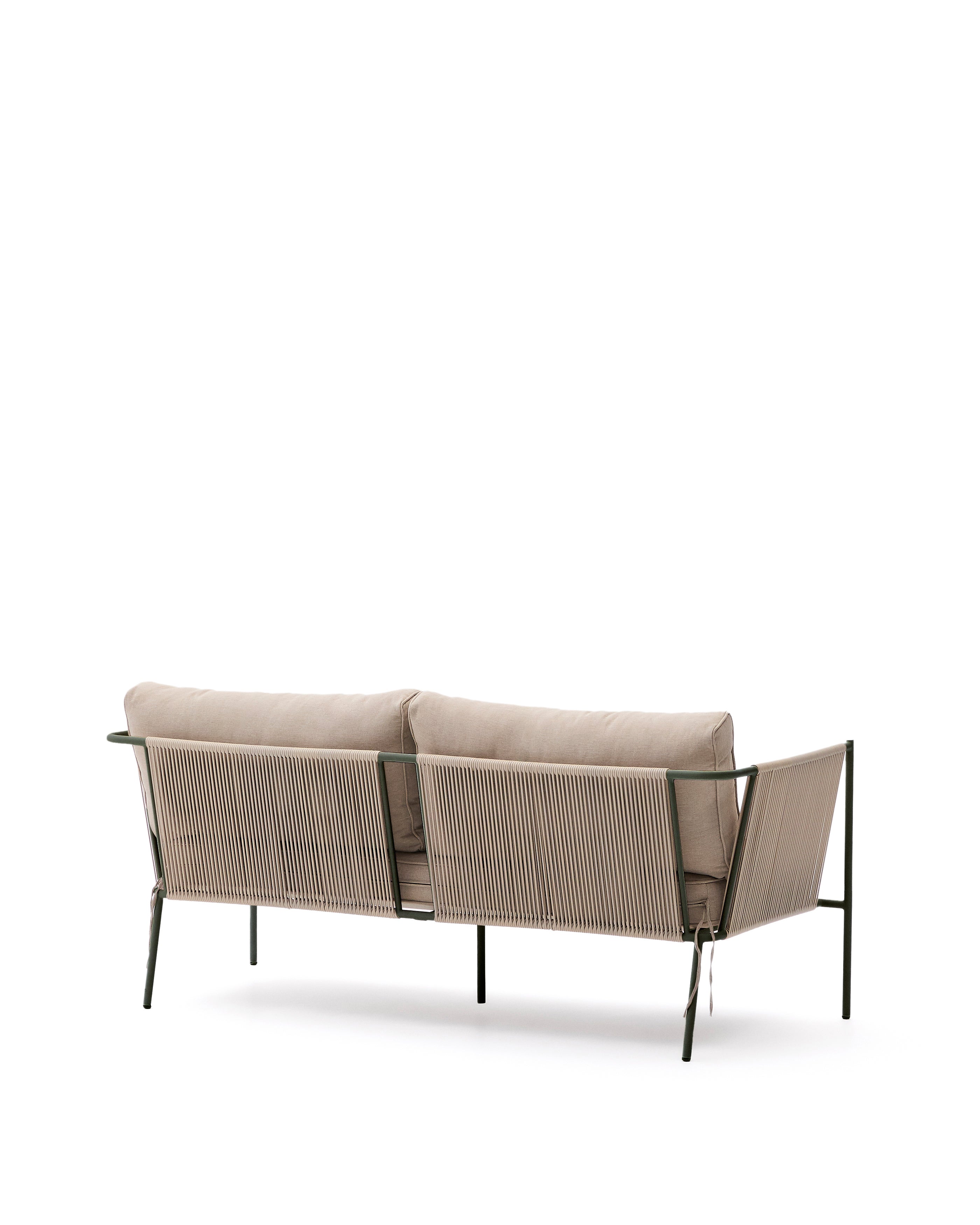 Zivia outdoor 2-seater sofa in ecru rope cord and green galvanised steel 178cm - Product Image