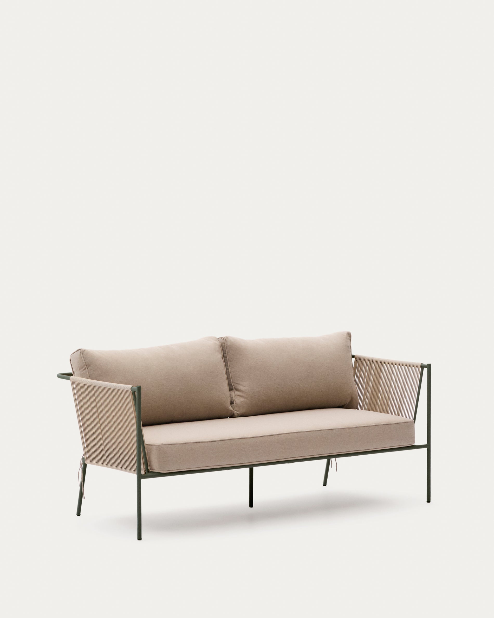 Zivia outdoor 2-seater sofa in ecru rope cord and green galvanised steel 178cm - Product View