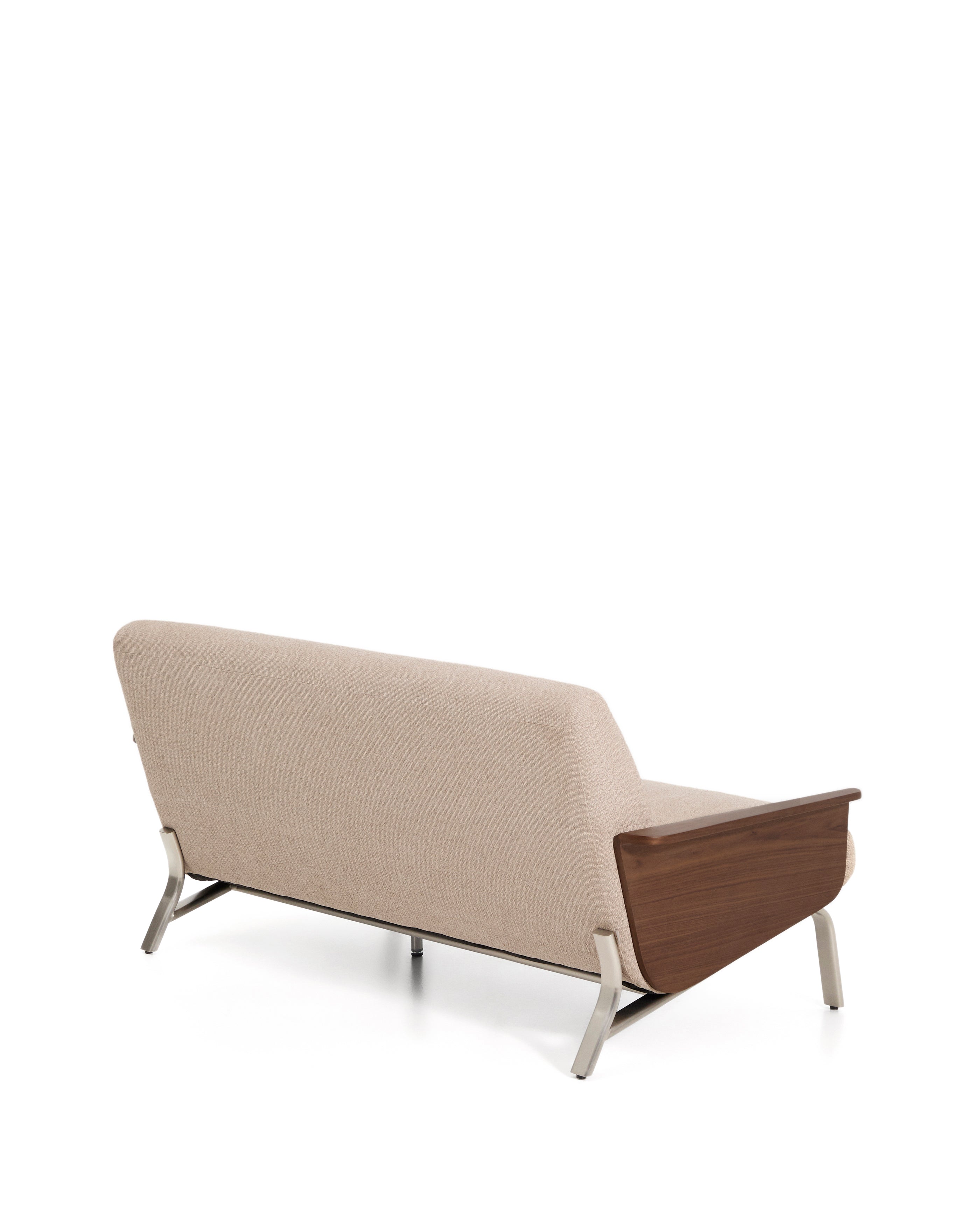 Amsen light brown 2-seater sofa in walnut plywood with brushed stainless steel legs 150cm - Product Image