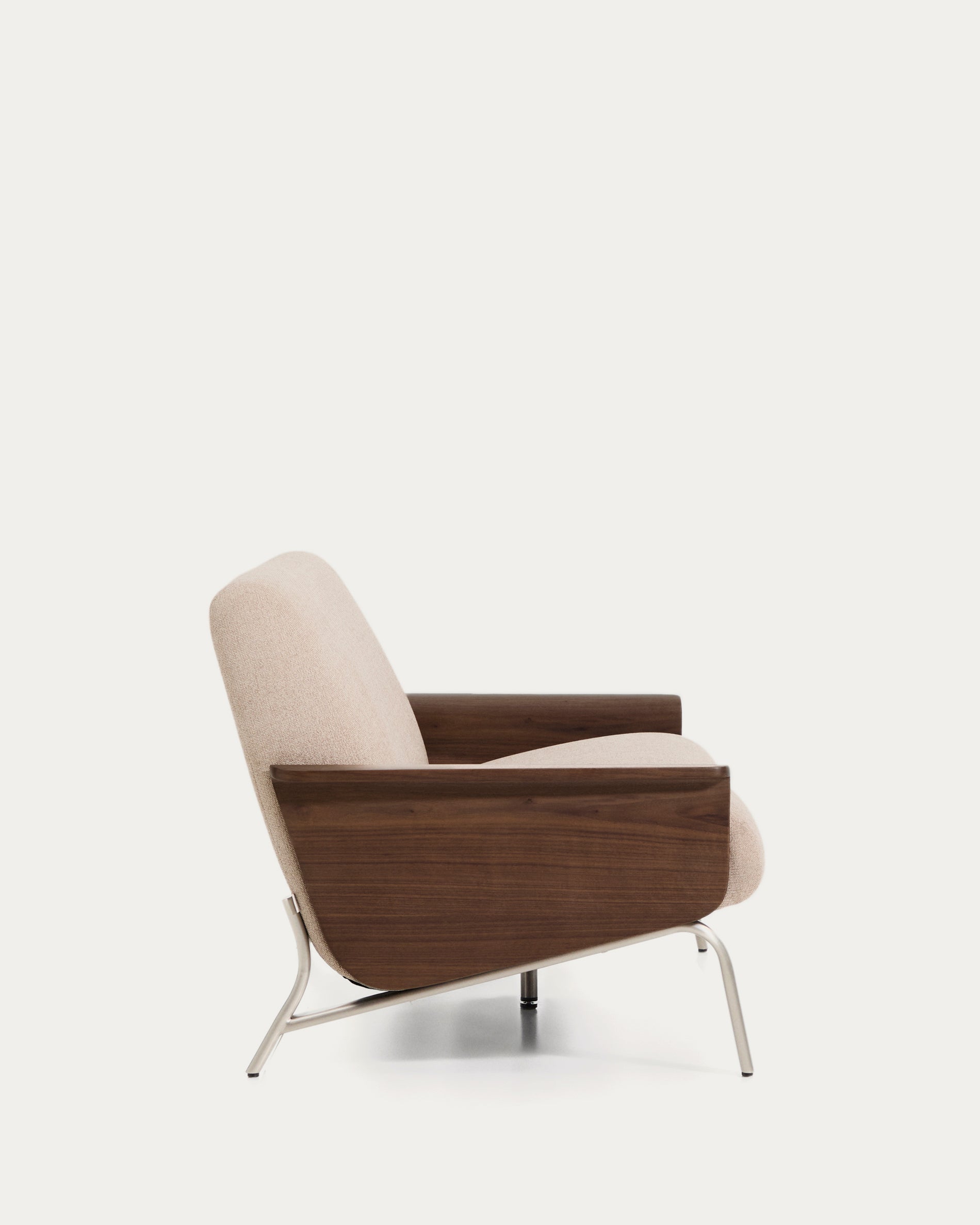 Amsen light brown 3-seater sofa in walnut plywood with brushed stainless steel legs 190cm - Product View