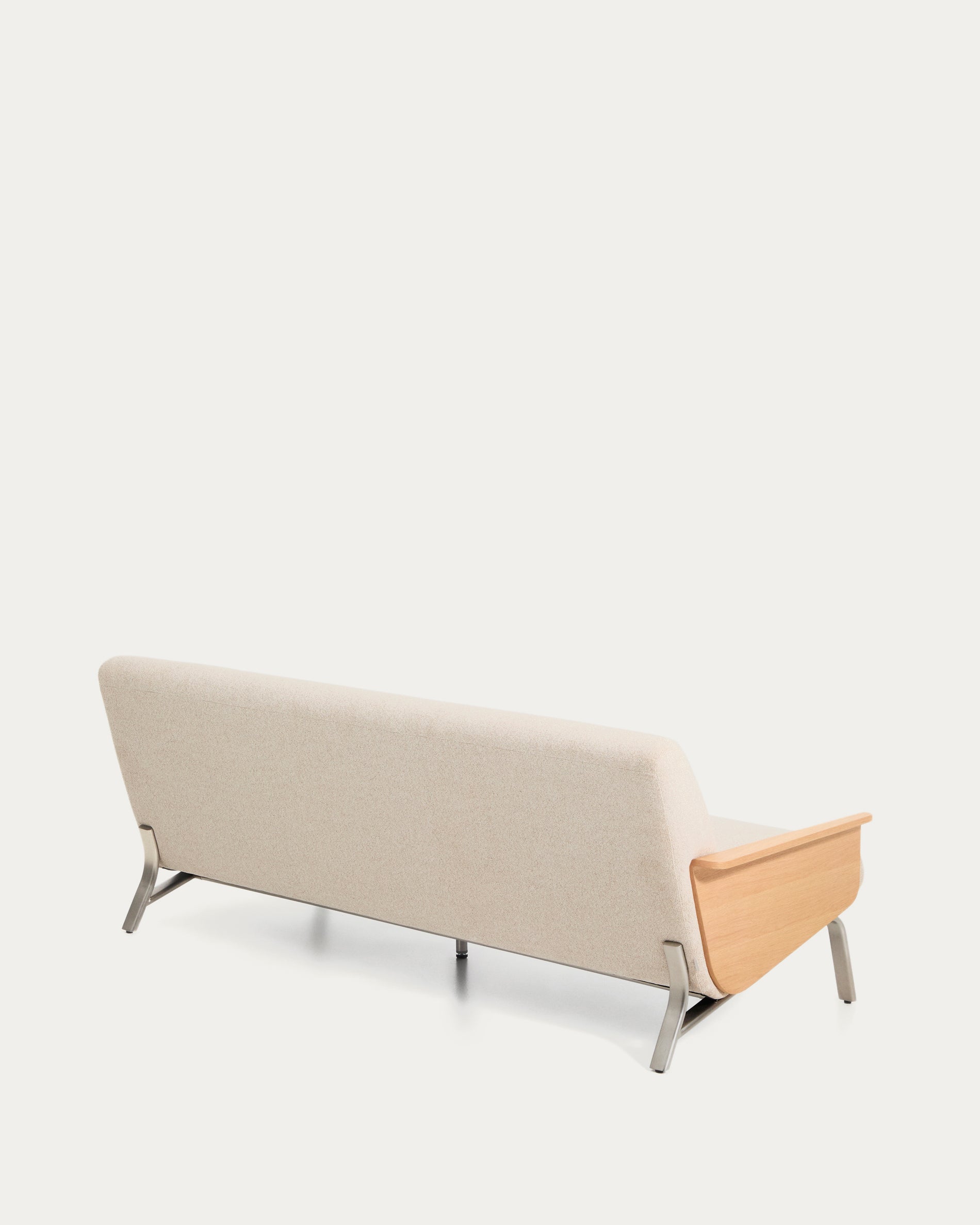 Amsen beige chenille 3-seater sofa in oak plywood with brushed stainless steel legs 190cm - Product View