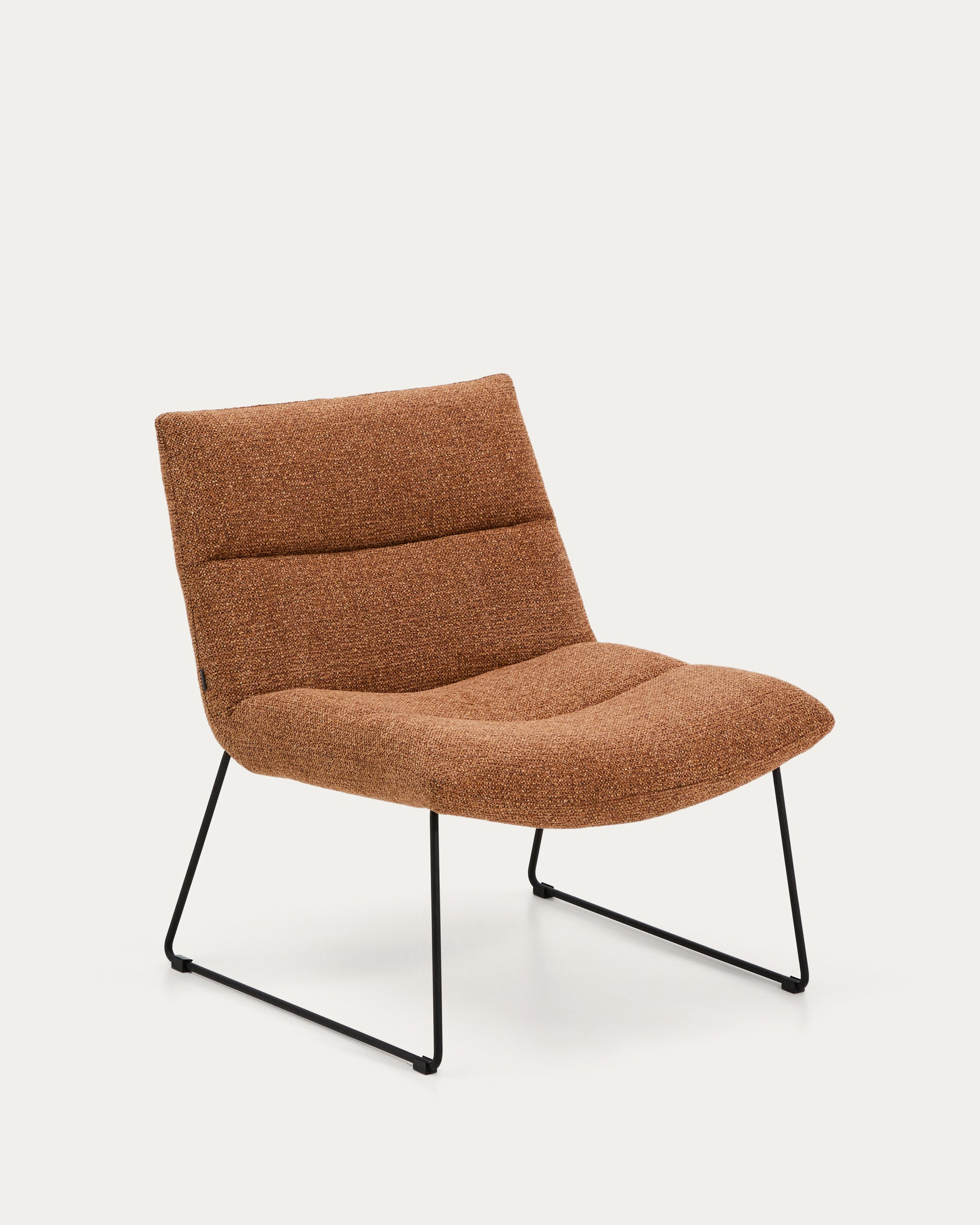 Asen terracotta chenille armchair with black steel legs FSC 100% - Product View