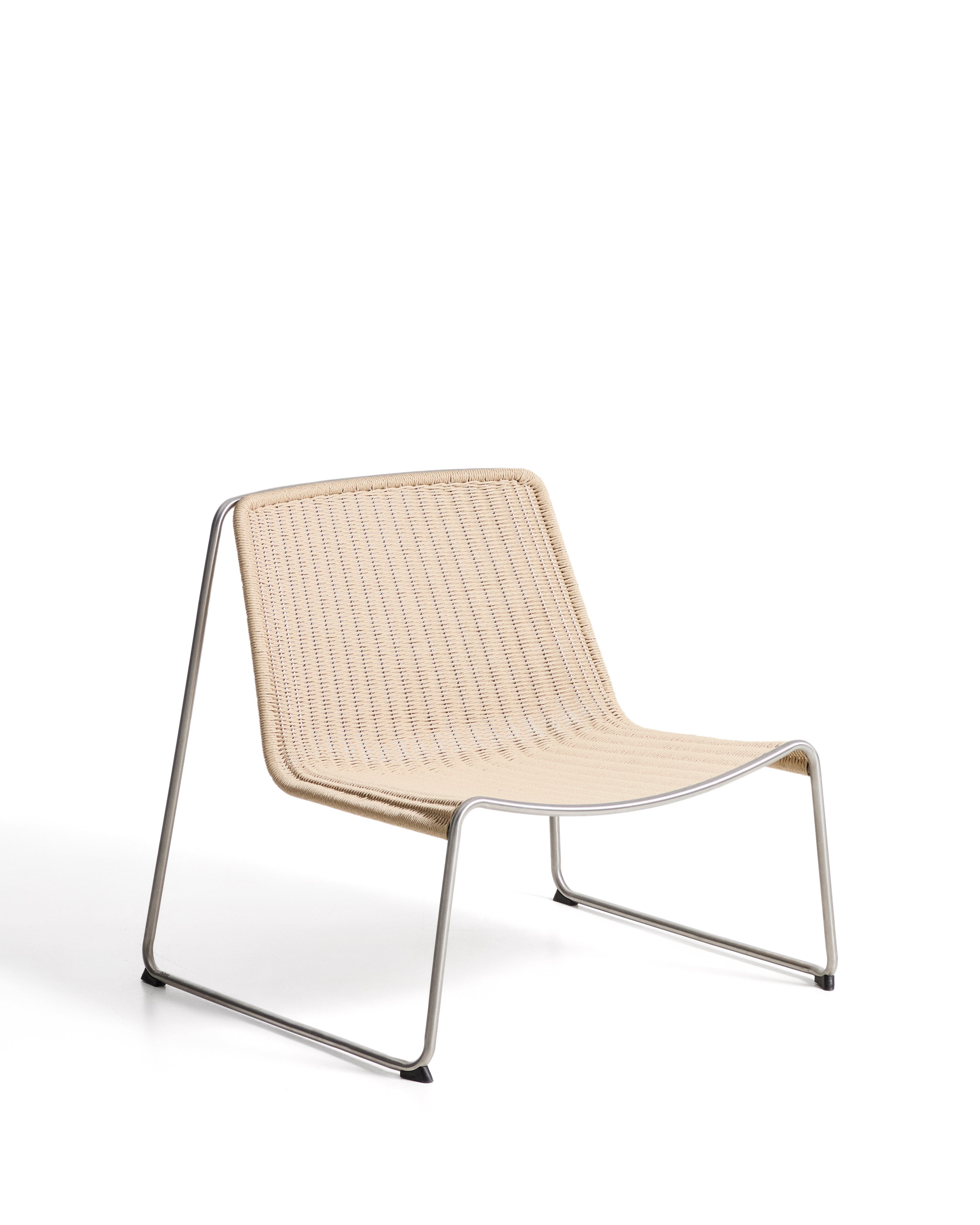 Tavari stackable armchair in beige synthetic rope cord and brushed-effect stainless steel - Product Image