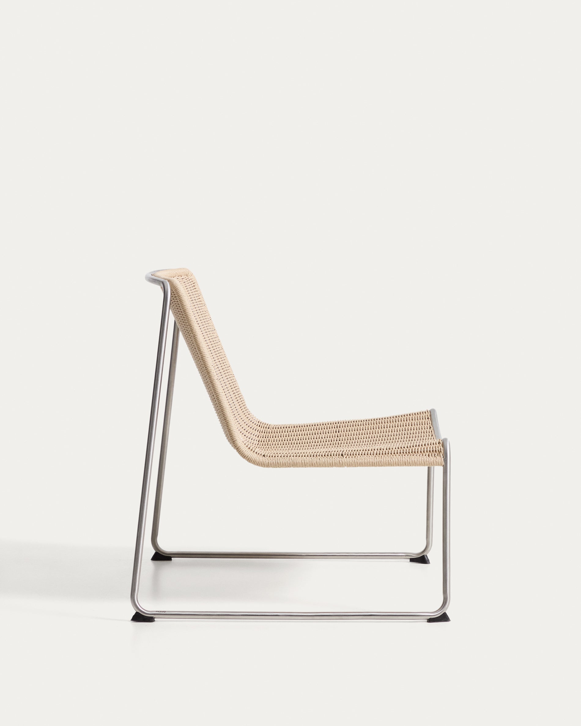 Tavari stackable armchair in beige synthetic rope cord and brushed-effect stainless steel - Product View