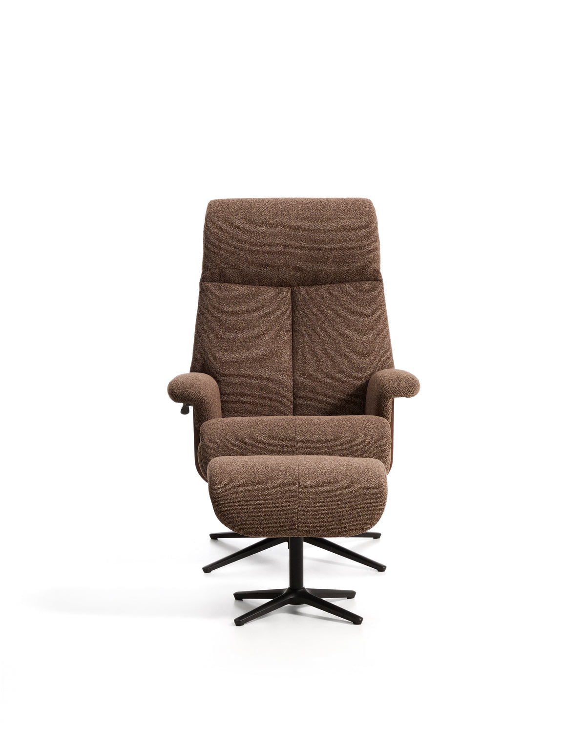 Toriel chocolate brown micro bouclé reclining swivel armchair with footrest and black-finish aluminium legs FSC Mix Credit - Product Image