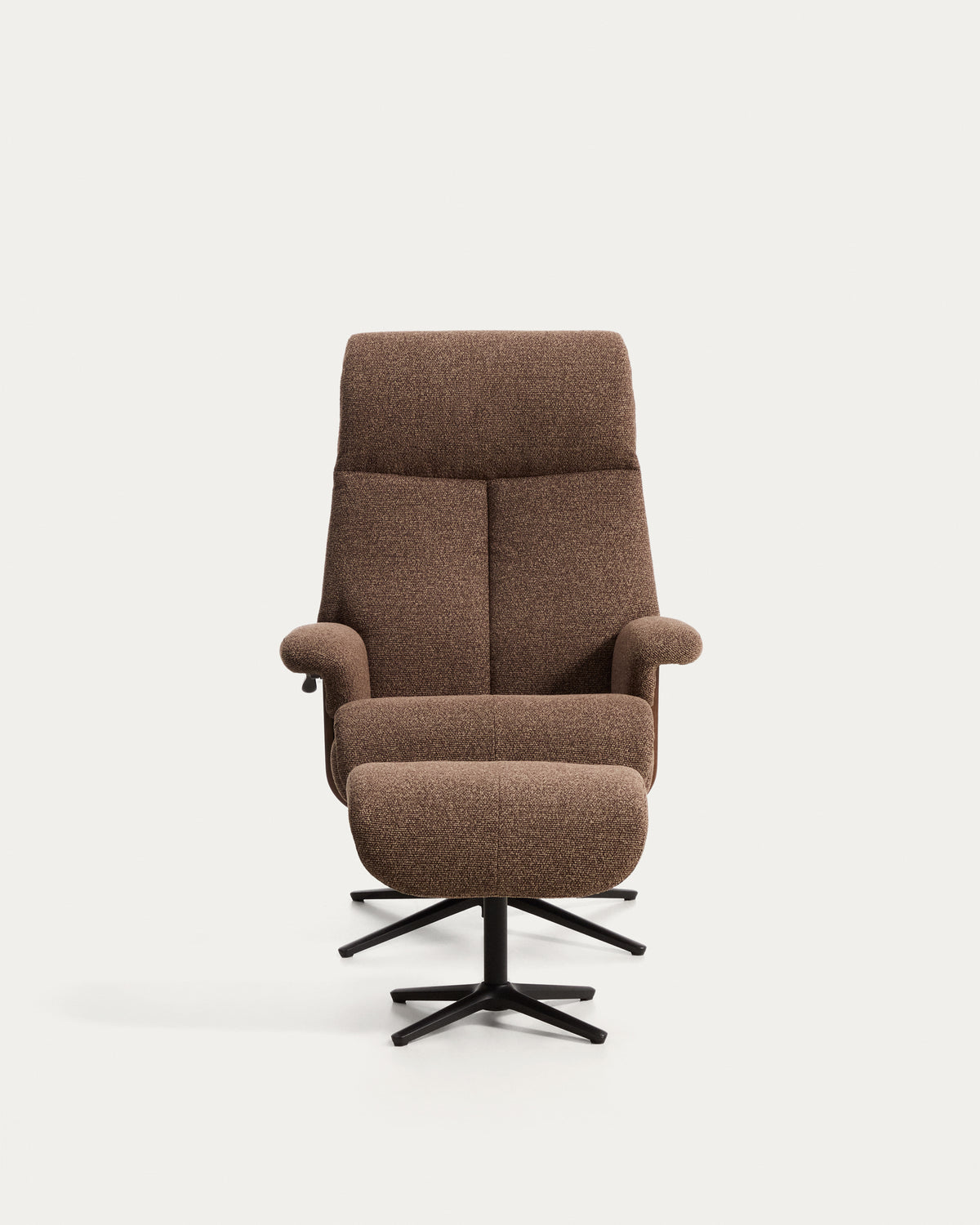 Toriel chocolate brown micro bouclé reclining swivel armchair with footrest and black-finish aluminium legs FSC Mix Credit - Product View