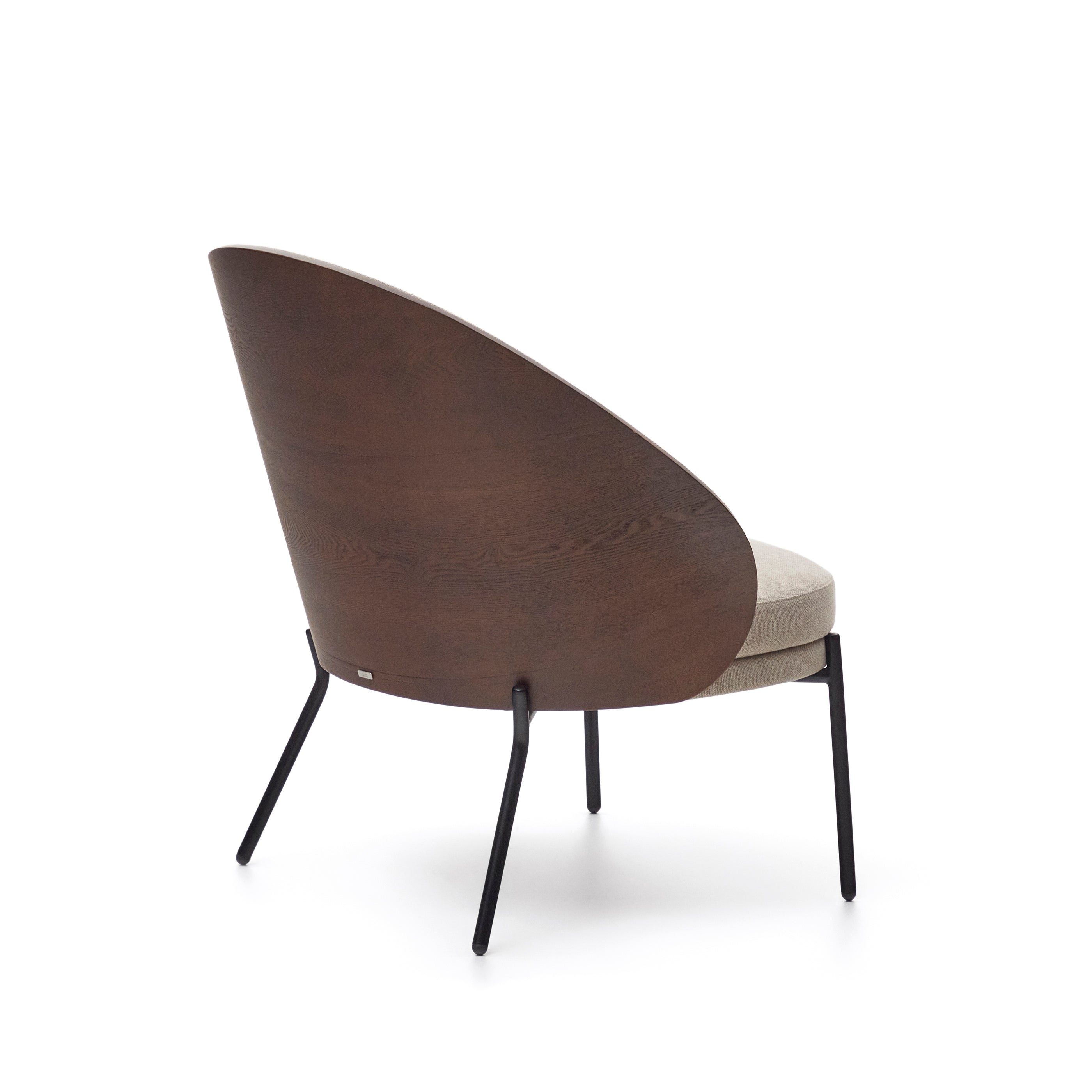 Eamy light brown armchair in an ash wood veneer with a walnut finish and black metal - Product Image