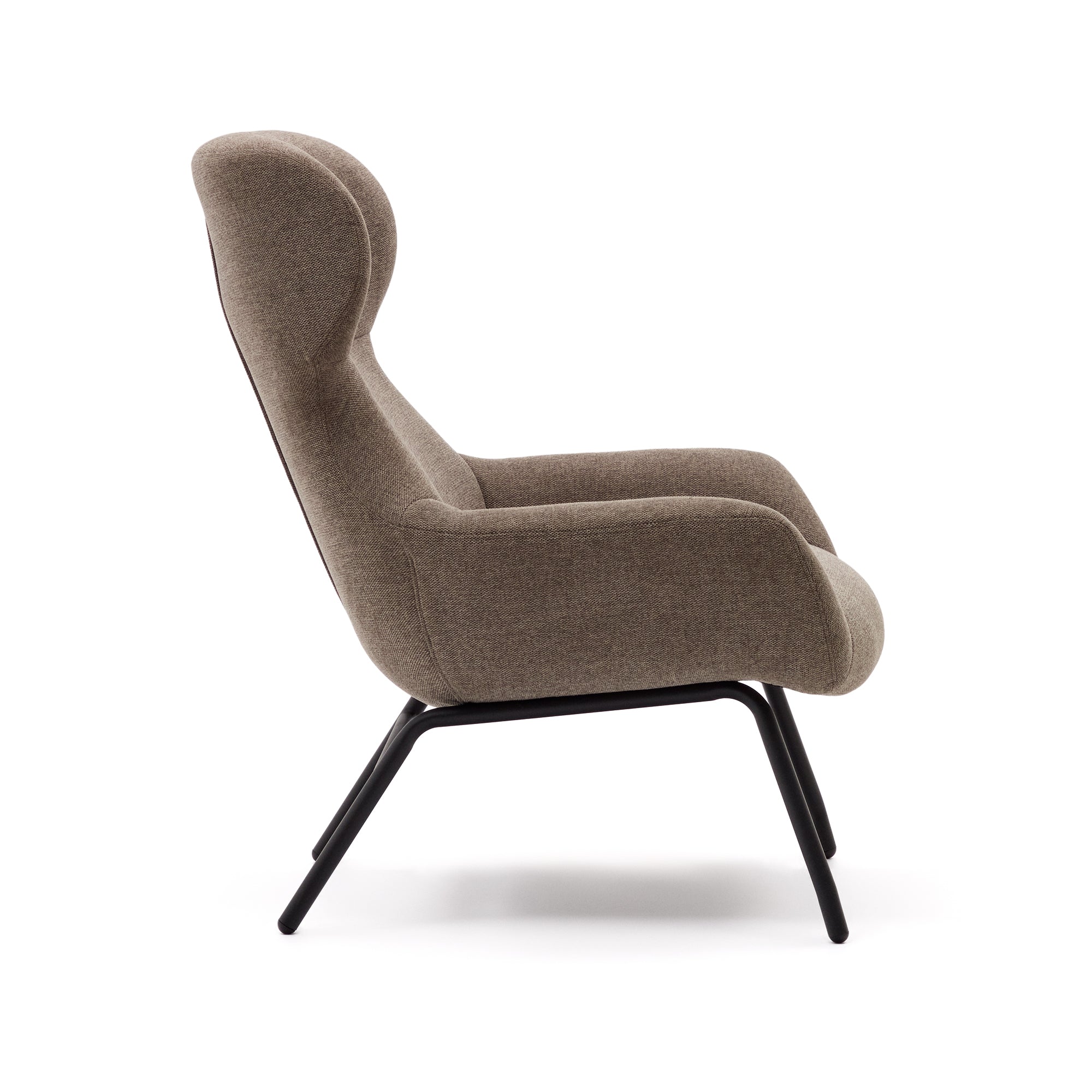Belina chenille armchair in light brown and steel with black finish FSC 100% - Product Image
