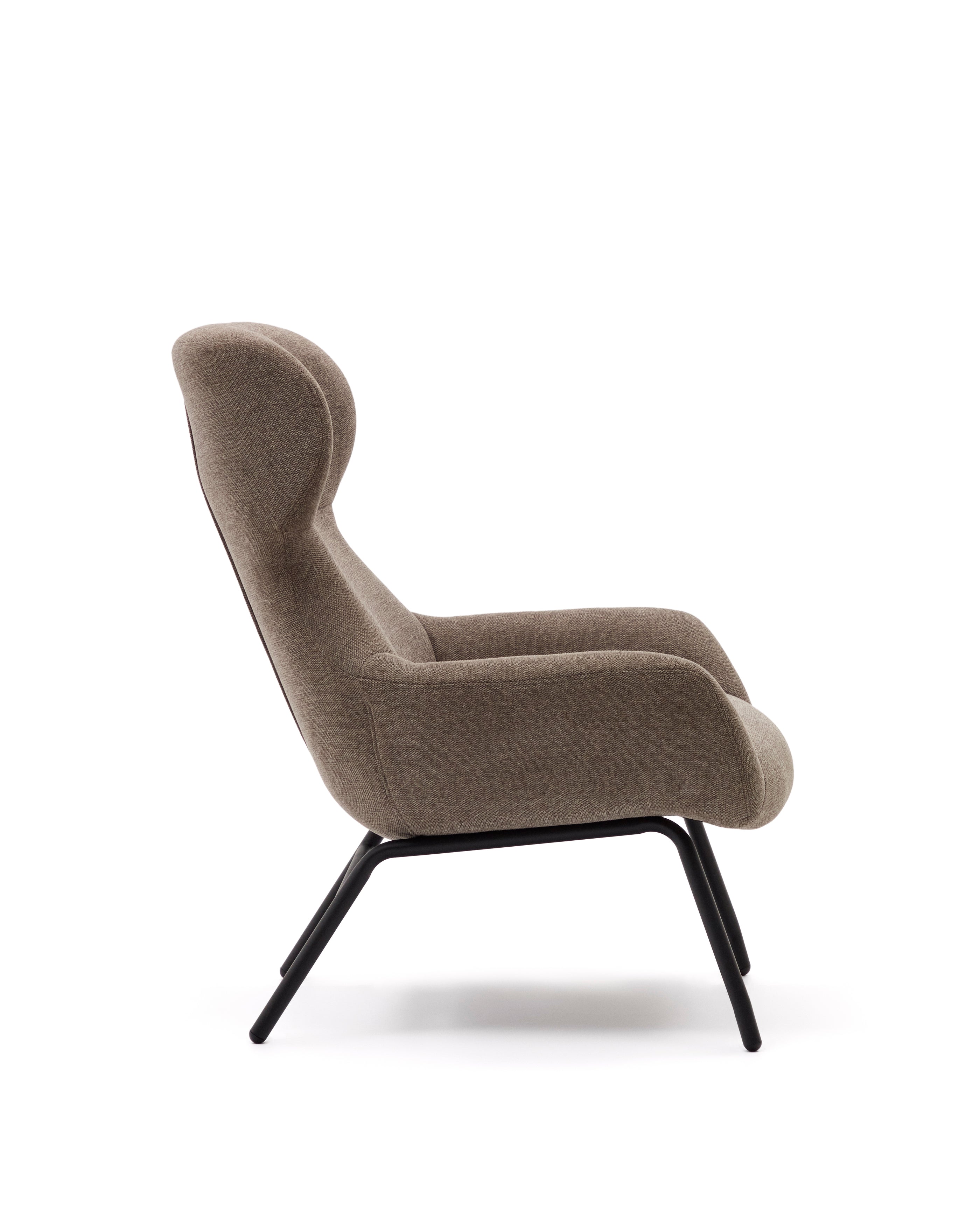 Belina chenille armchair in light brown and steel with black finish FSC 100% - Product Image
