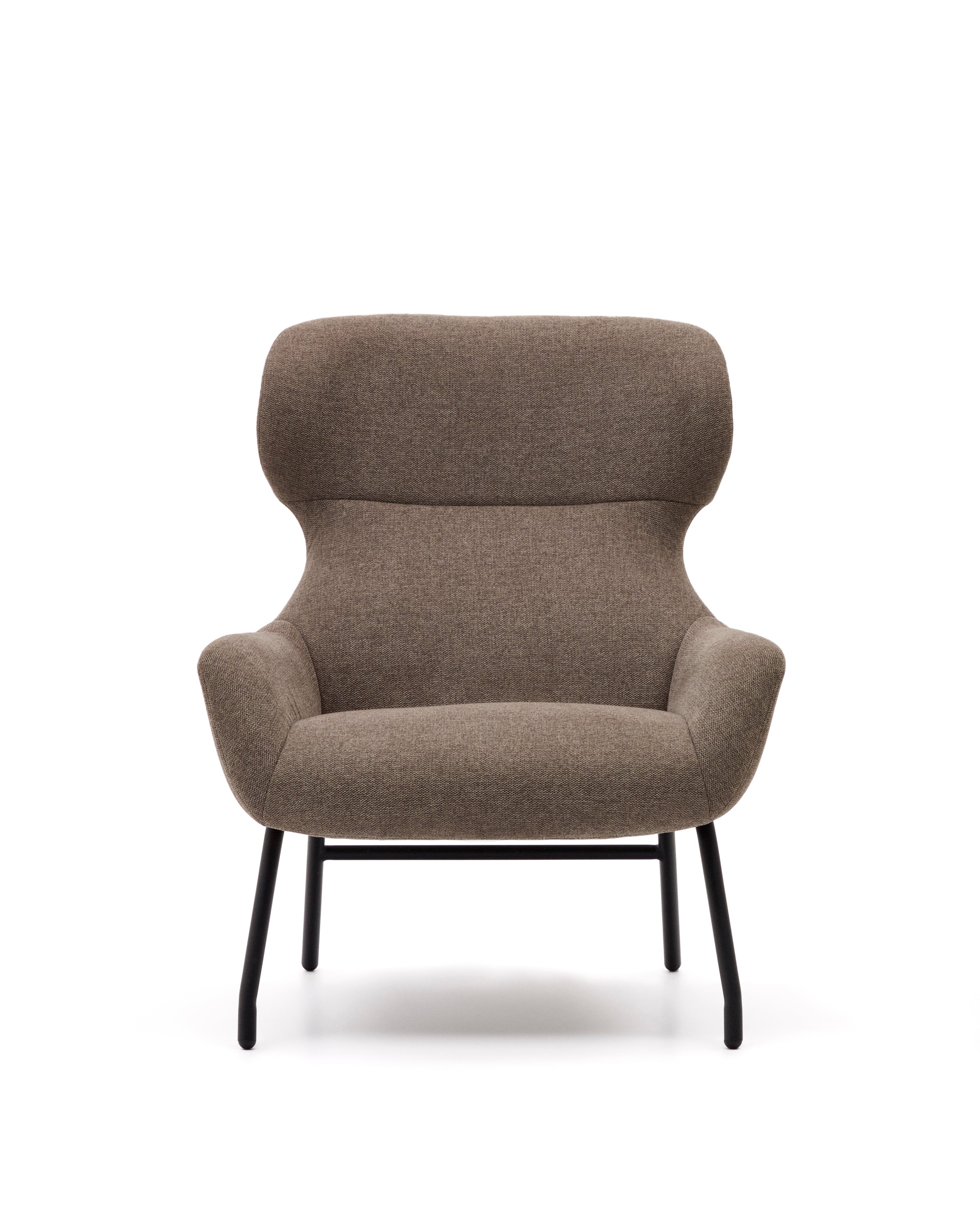 Belina chenille armchair in light brown and steel with black finish FSC 100% - Product Image