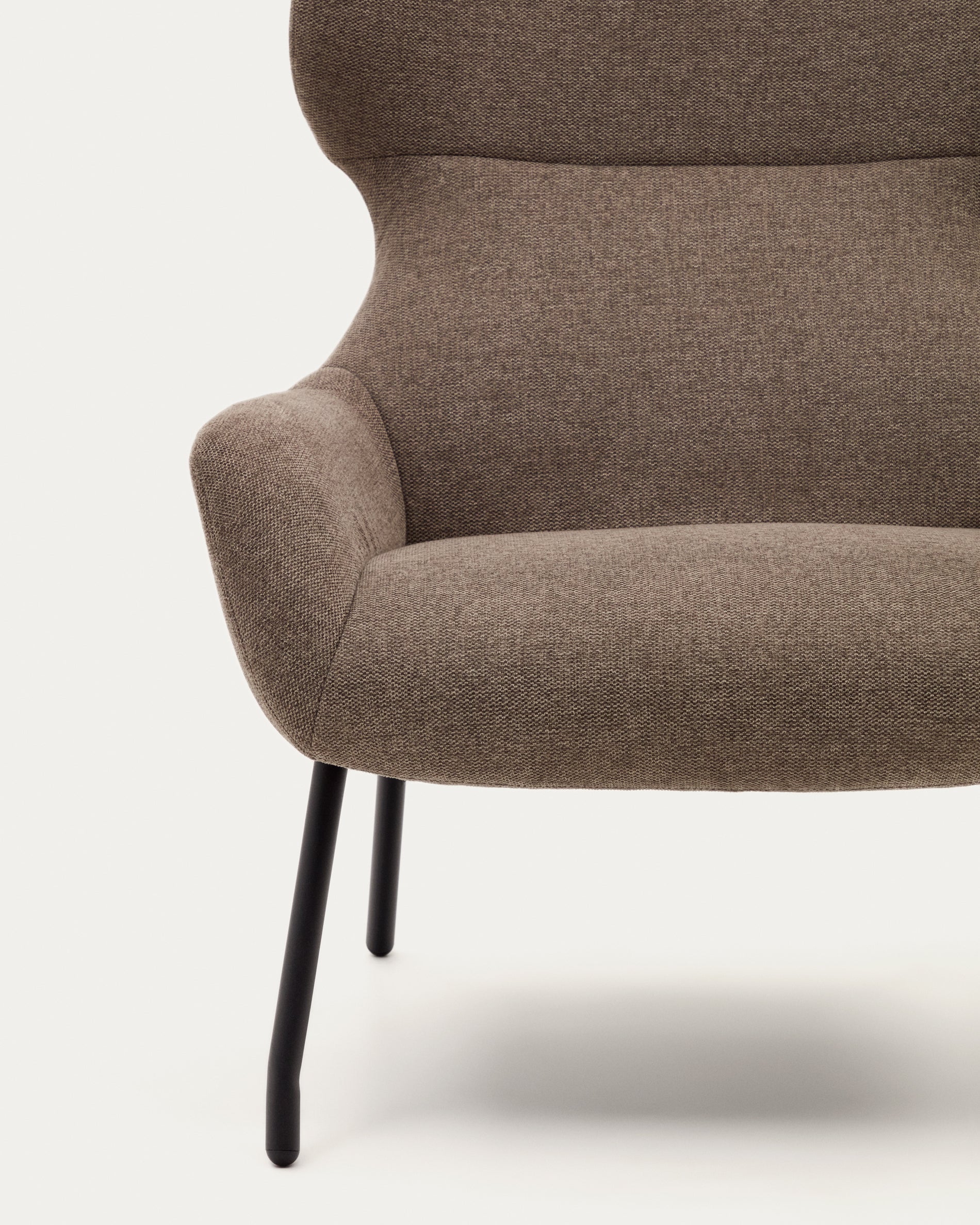 Belina chenille armchair in light brown and steel with black finish FSC 100% - Detail