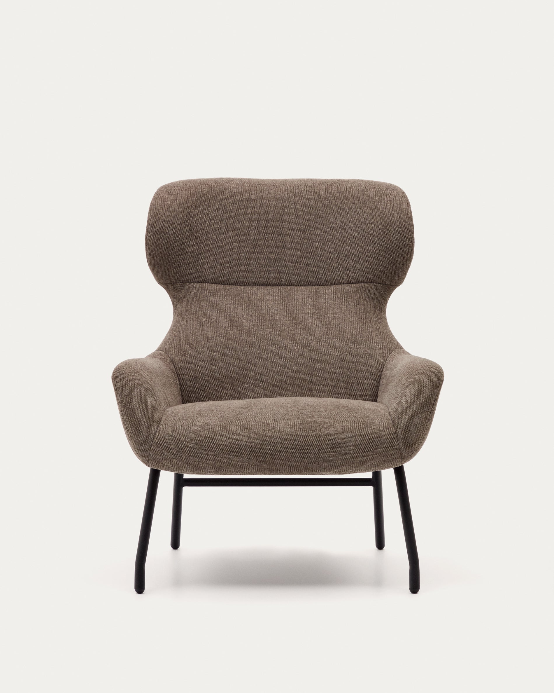 Belina chenille armchair in light brown and steel with black finish FSC 100% - Product View