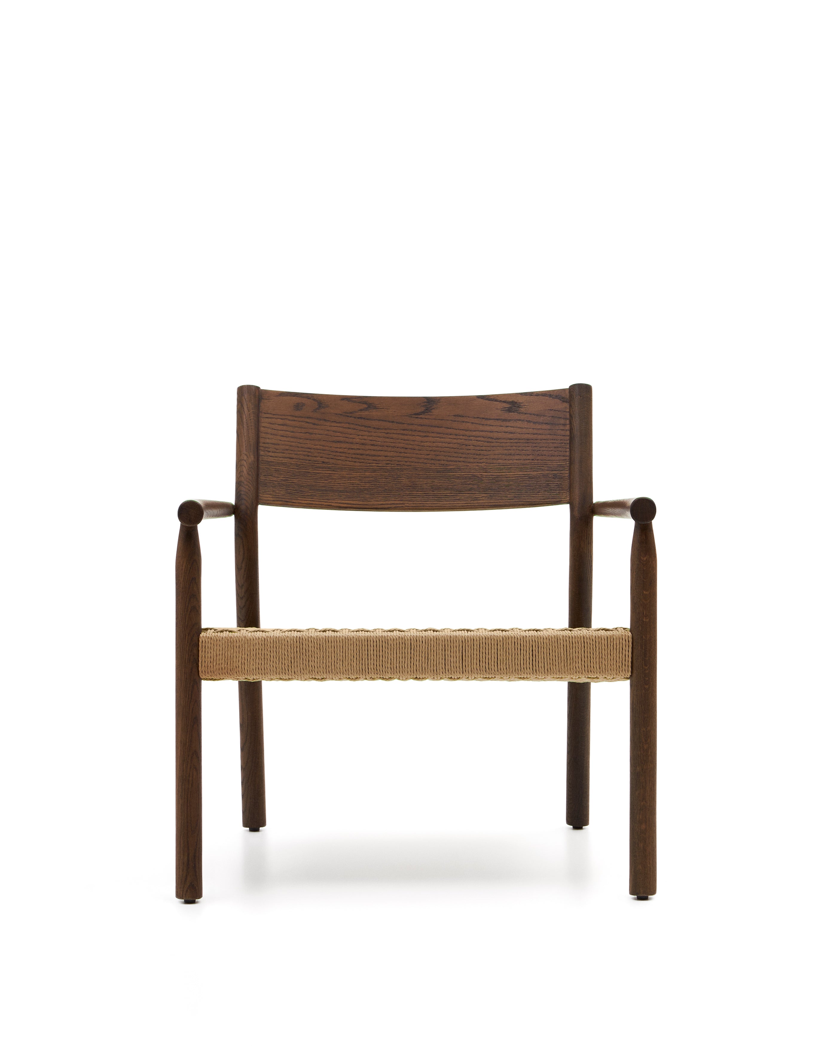 Yalia armchair in solid oak with a walnut finish and paper rope seat FSC 100% - Product Image