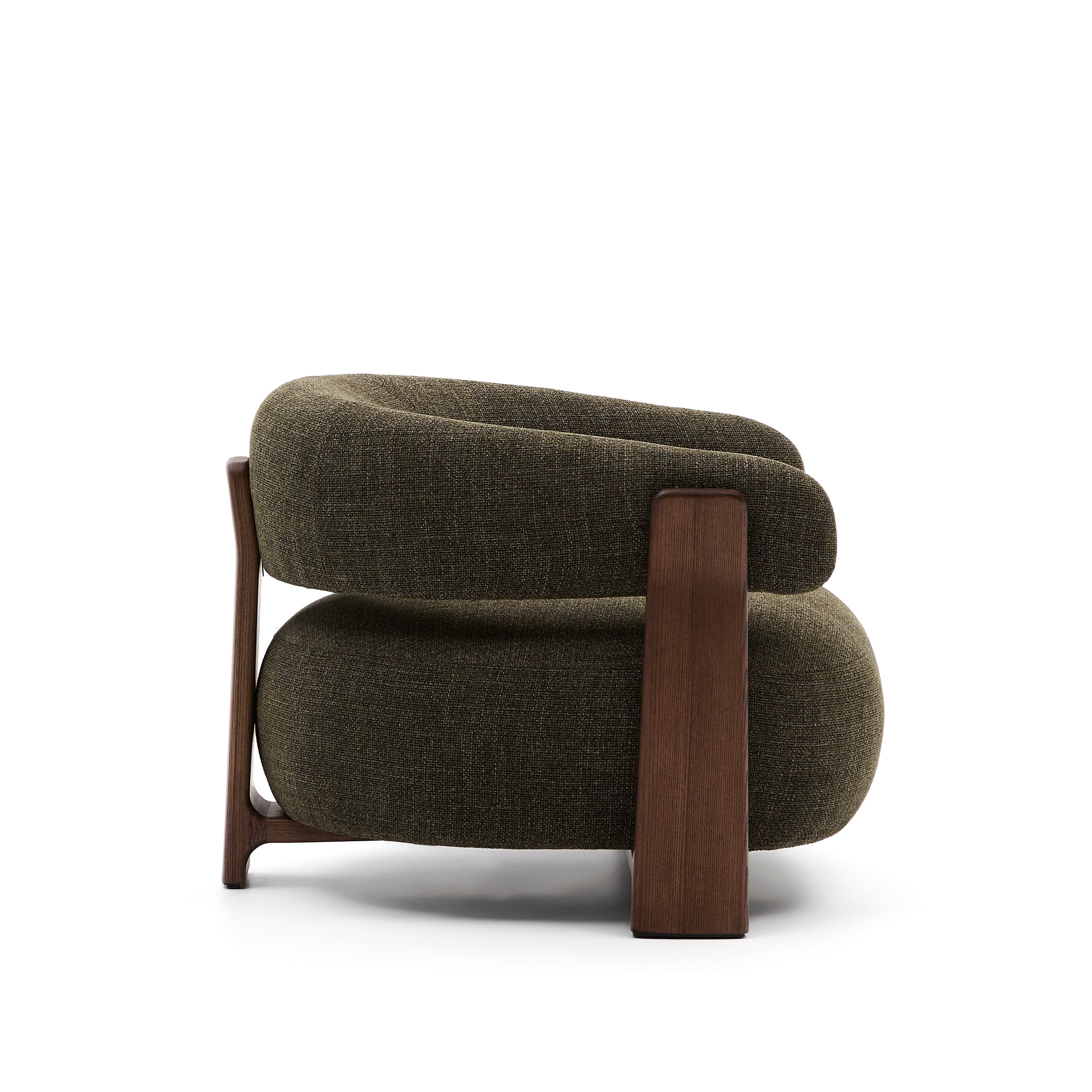 Granite green chenille armchair with solid ash wood legs in a walnut finish FSC 100% - Product Image