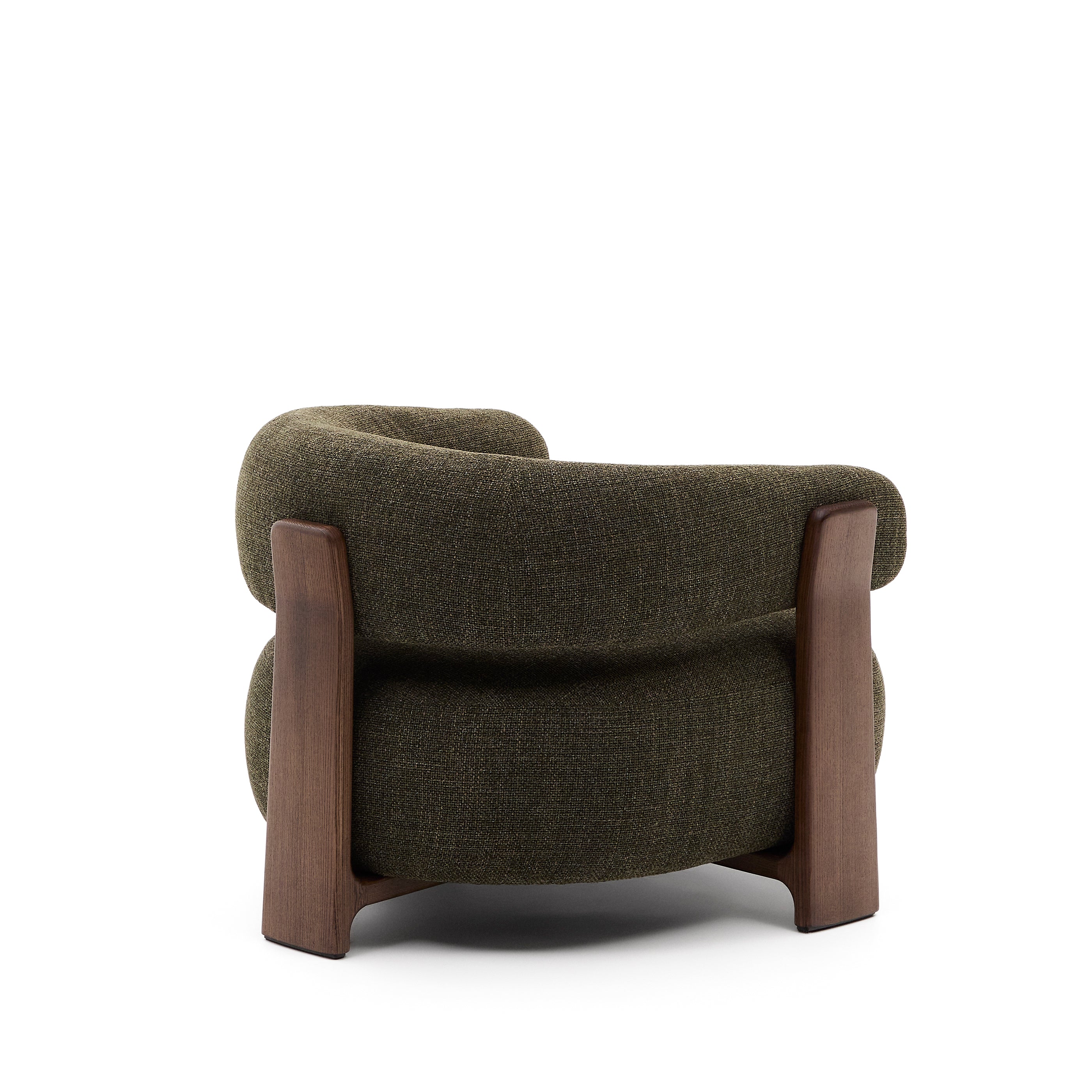 Granite green chenille armchair with solid ash wood legs in a walnut finish FSC 100% - Product Image