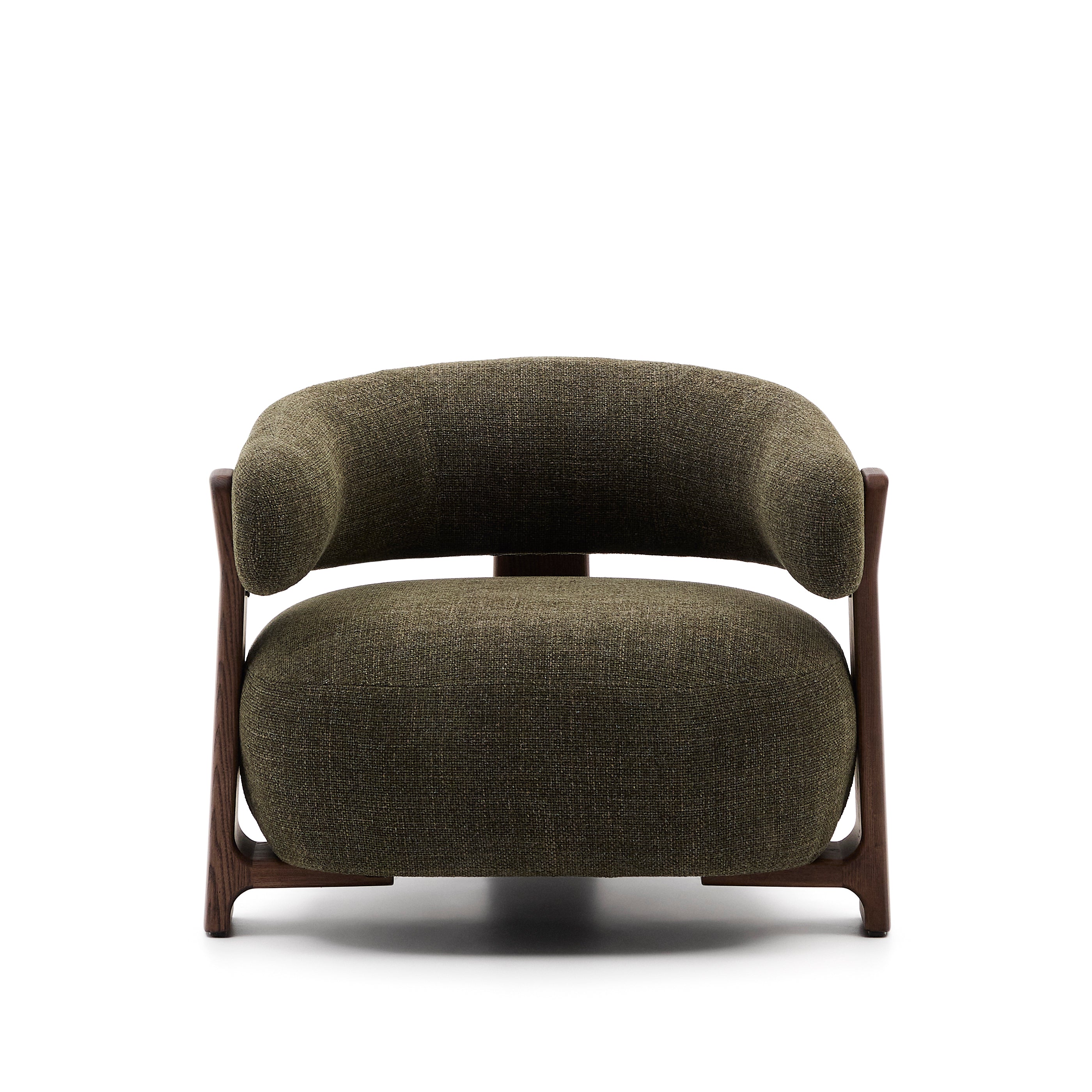 Granite green chenille armchair with solid ash wood legs in a walnut finish FSC 100% - Product Image