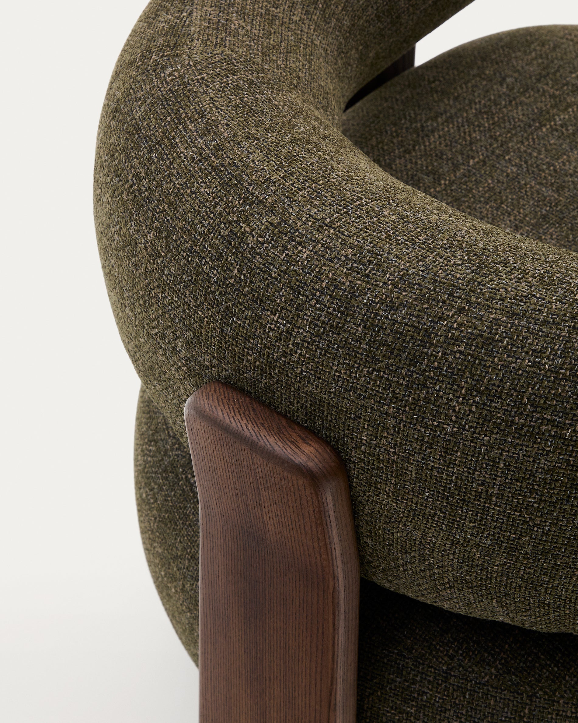 Granite green chenille armchair with solid ash wood legs in a walnut finish FSC 100% - Detail