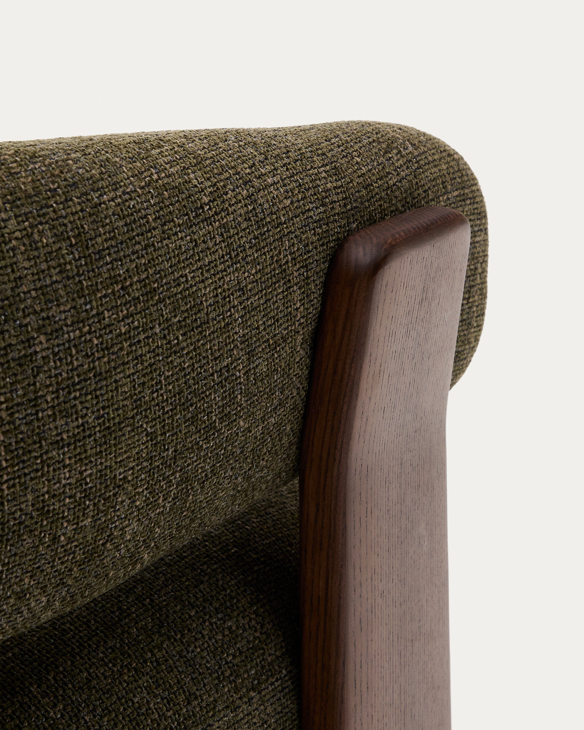 Granite green chenille armchair with solid ash wood legs in a walnut finish FSC 100% - Detail