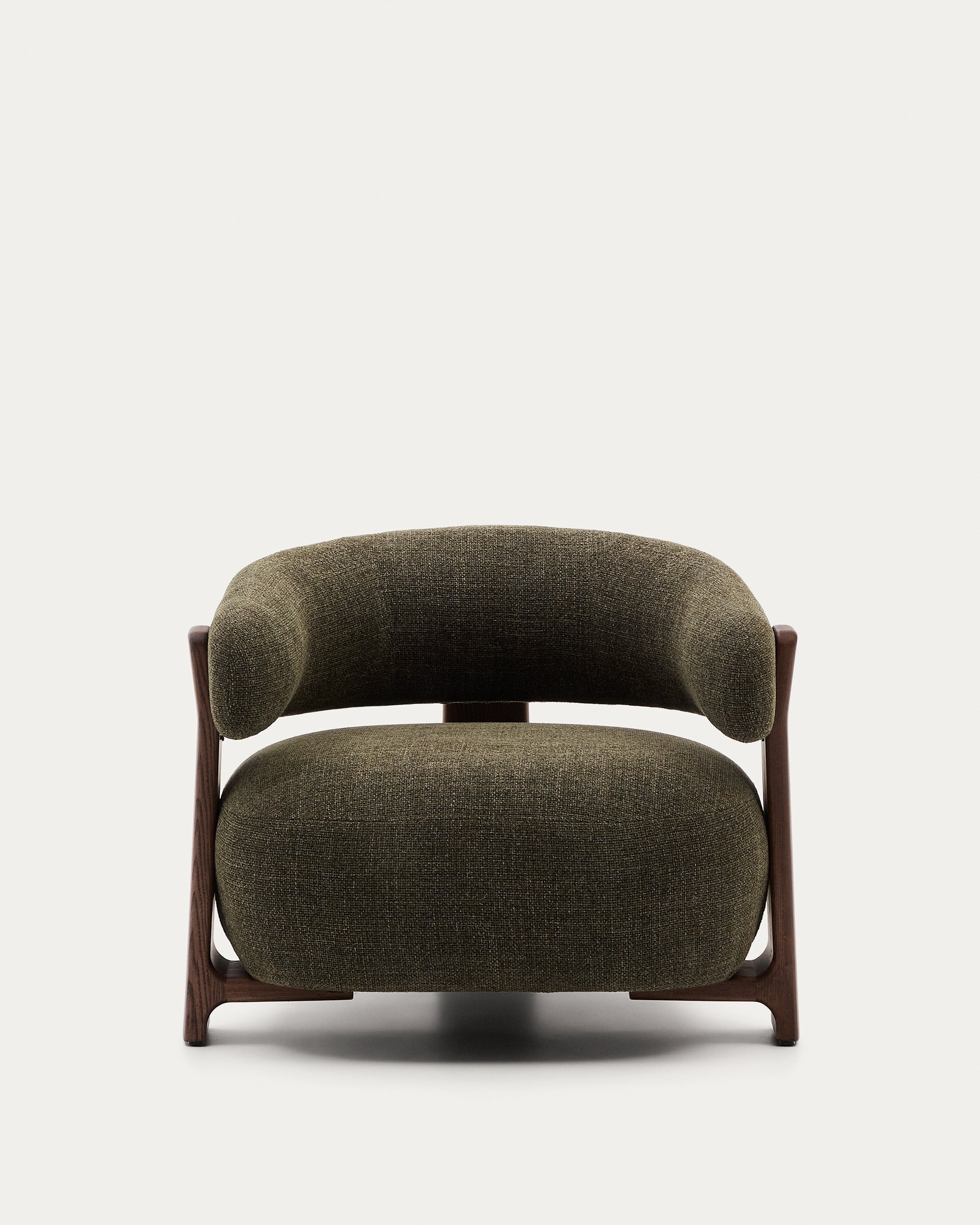 Granite green chenille armchair with solid ash wood legs in a walnut finish FSC 100% - Product View