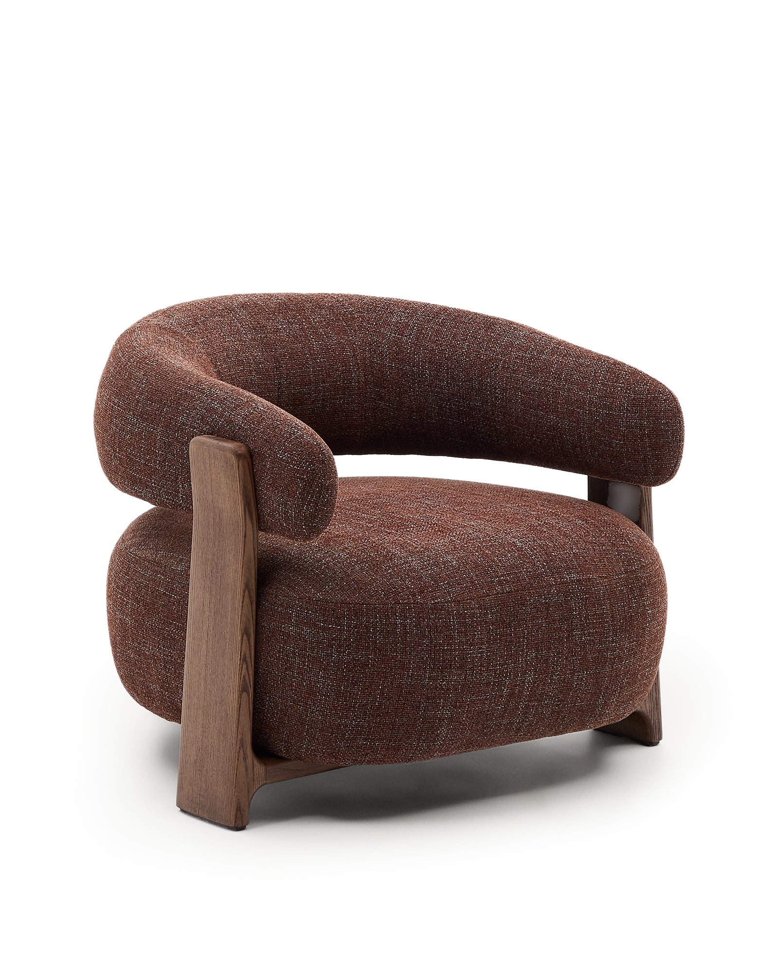 Granite brown chenille armchair with solid ash wood legs in a walnut finish FSC 100% - Product Image