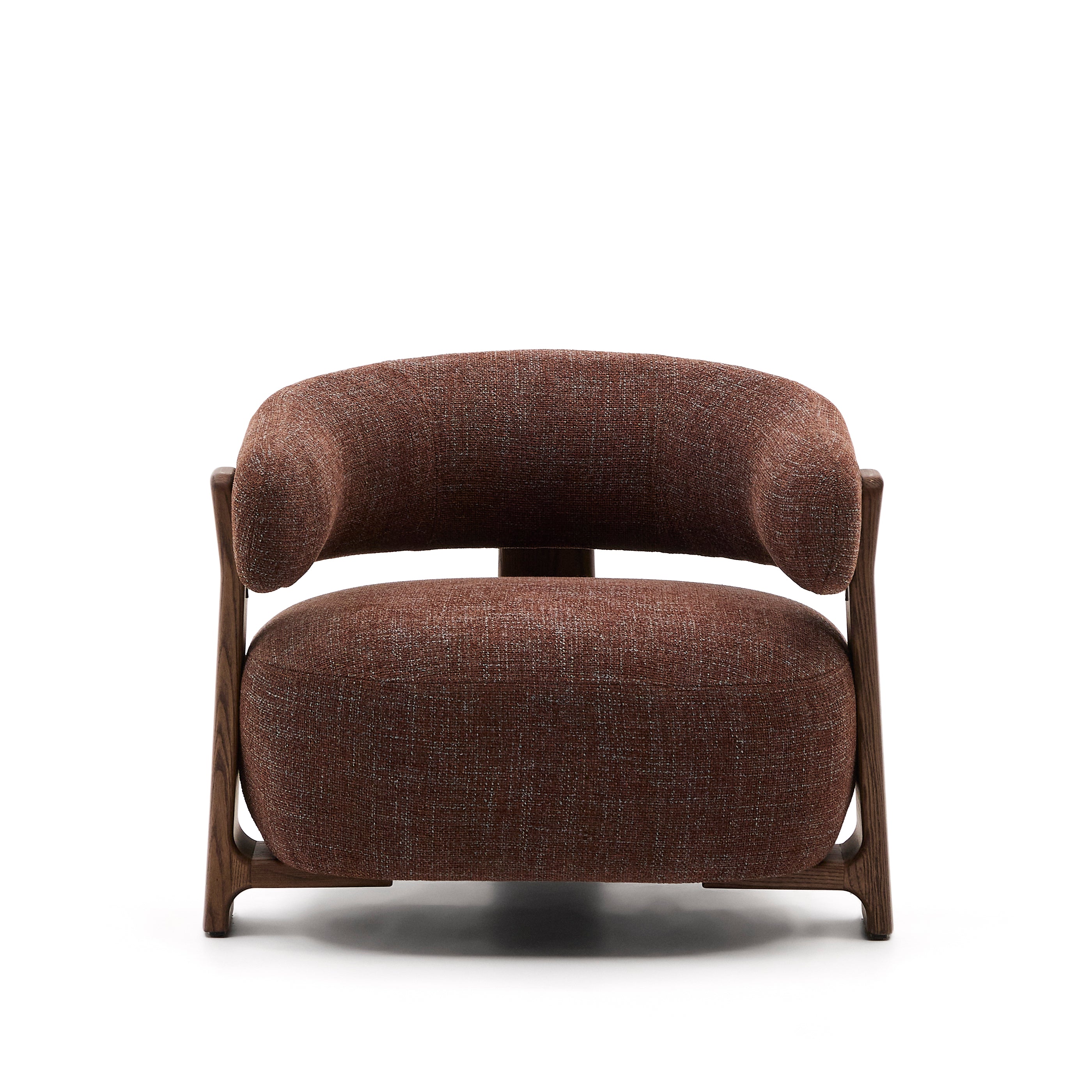 Granite brown chenille armchair with solid ash wood legs in a walnut finish FSC 100% - Product Image