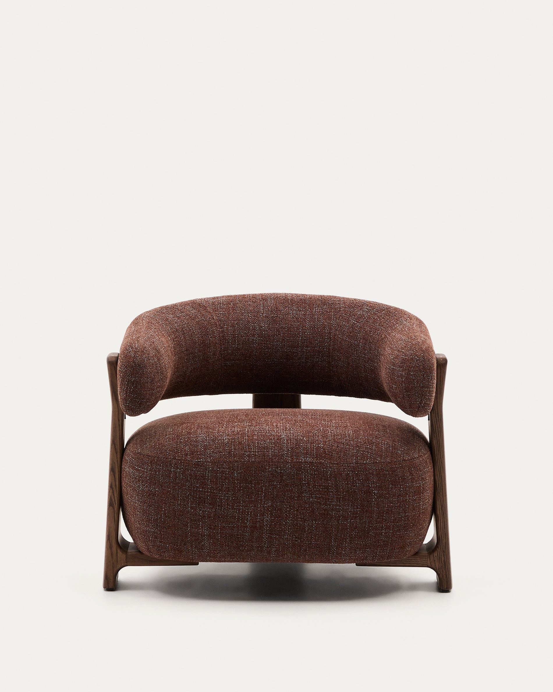 Granite brown chenille armchair with solid ash wood legs in a walnut finish FSC 100% - Product View