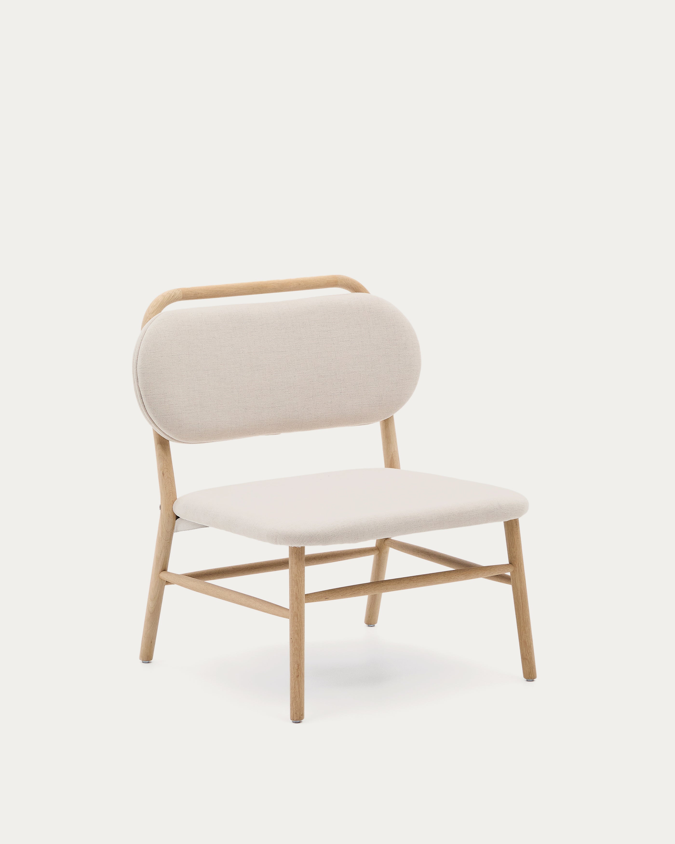 Helda armchair in beige chenille and FSC Mix Credit solid oak wood - Product View