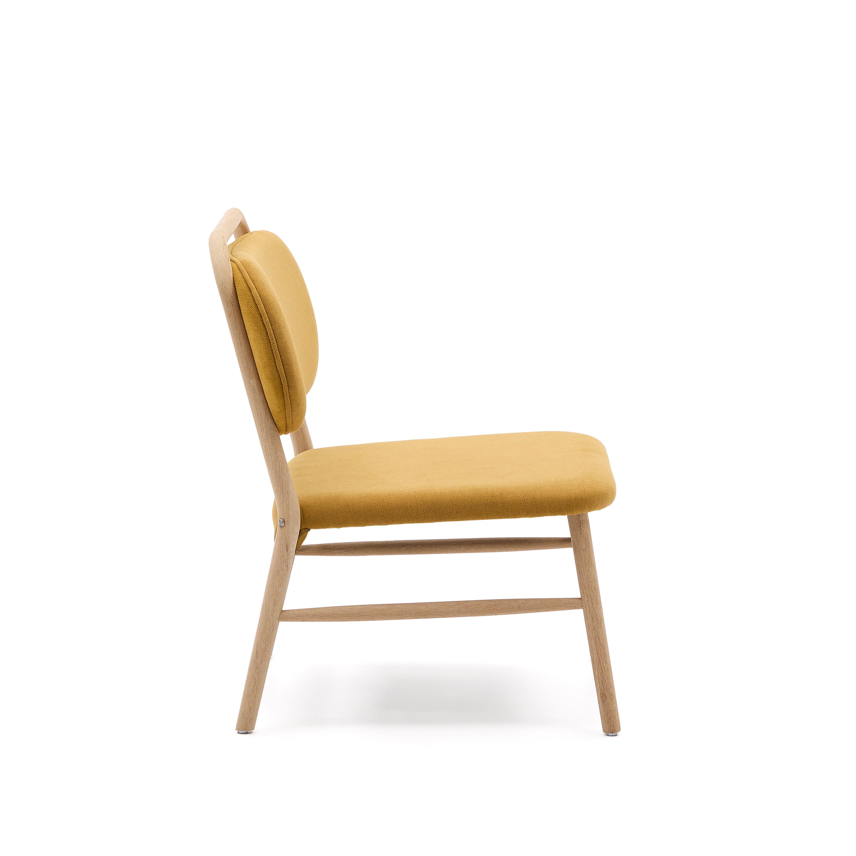 Helda armchair in mustard-coloured chenille and FSC Mix Credit solid oak wood - Product Image