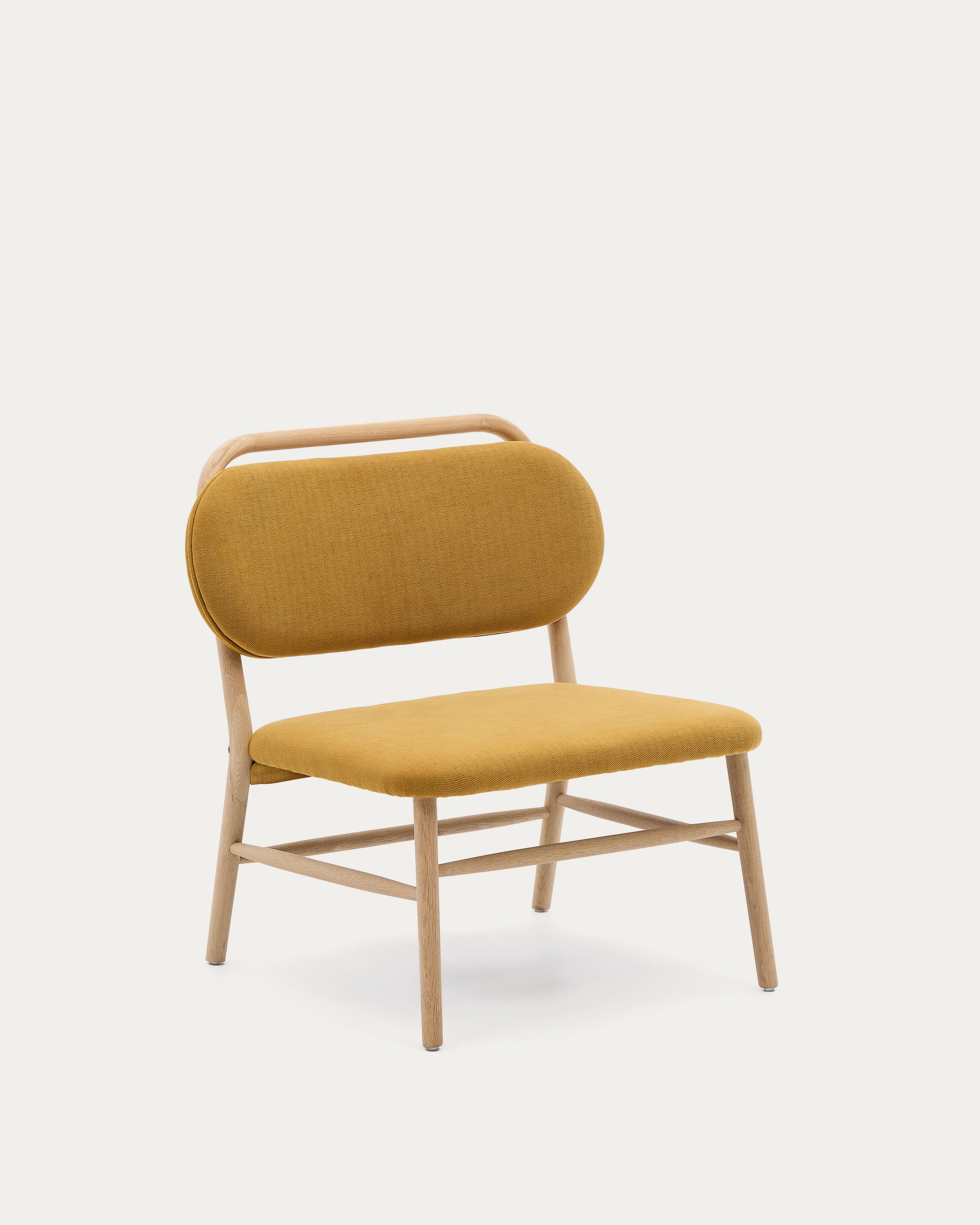 Helda armchair in mustard-coloured chenille and FSC Mix Credit solid oak wood - Product View