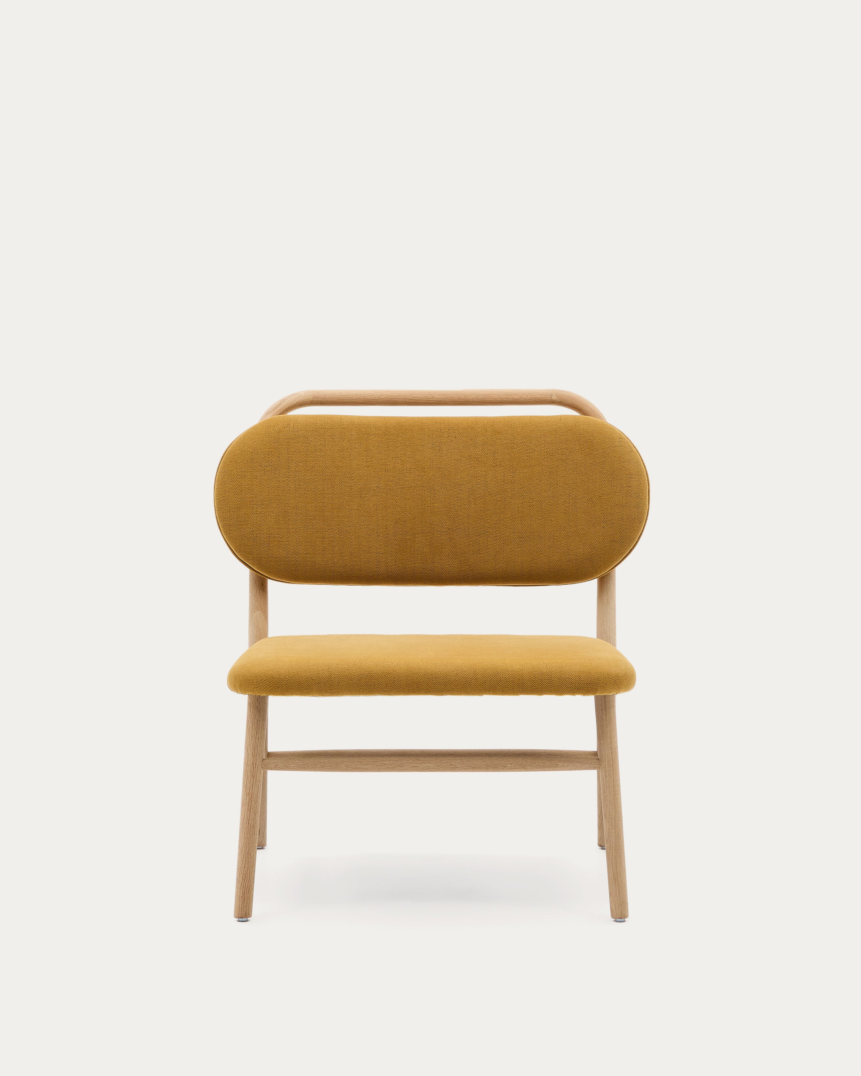 Helda armchair in mustard-coloured chenille and FSC Mix Credit solid oak wood - Product View