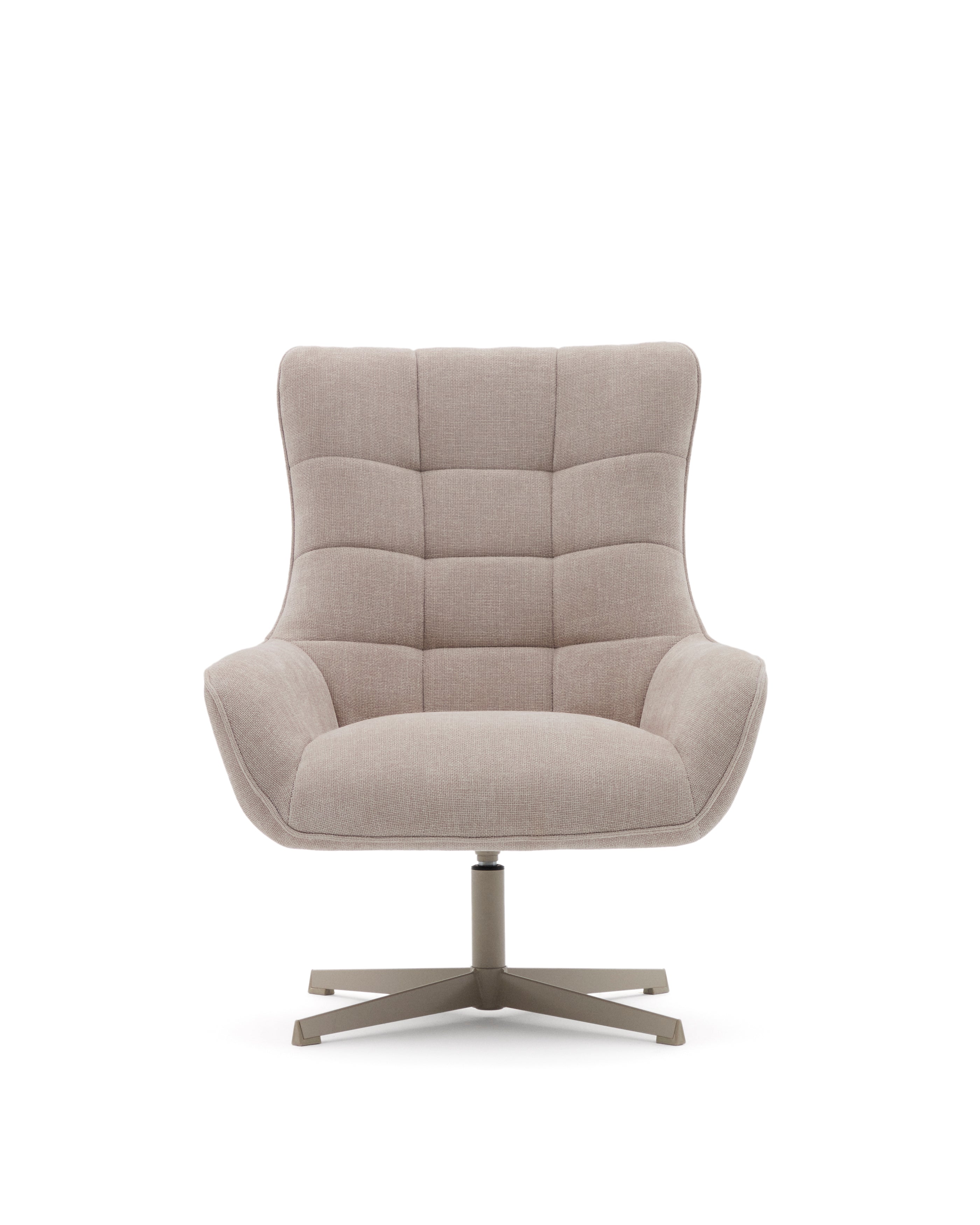 Teryl swivel beige chenille armchair with grey-finished metal, FSC 100% - Product Image