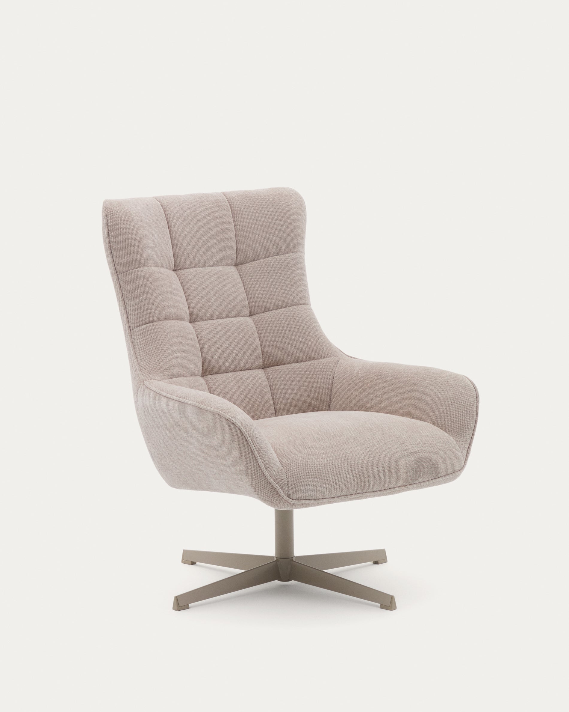 Teryl swivel beige chenille armchair with grey-finished metal, FSC 100% - Product View